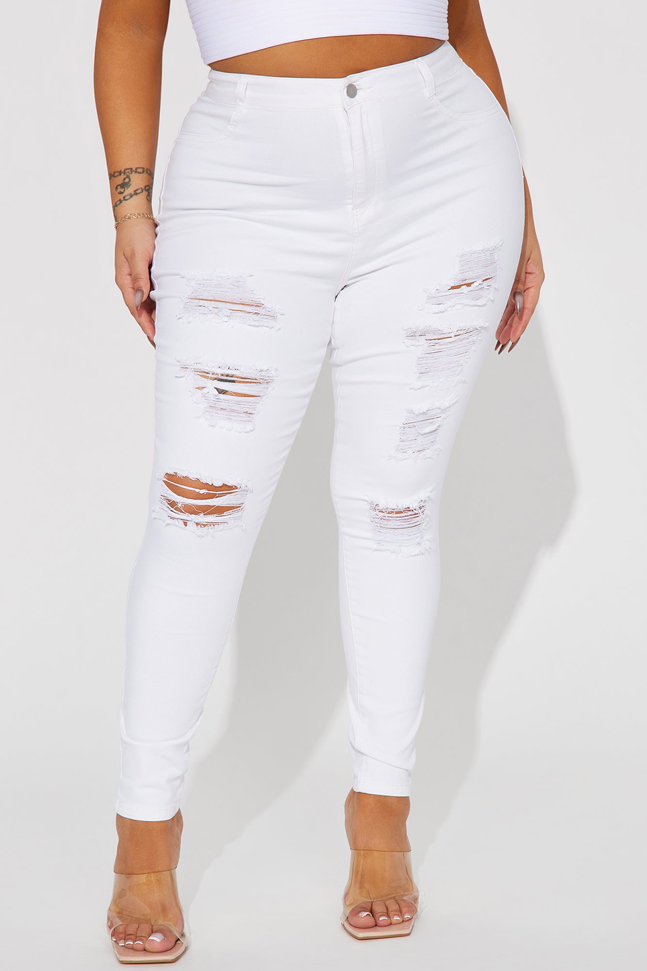 Let's Hit It Ripped Stretch Skinny Jeans - White - Image 5