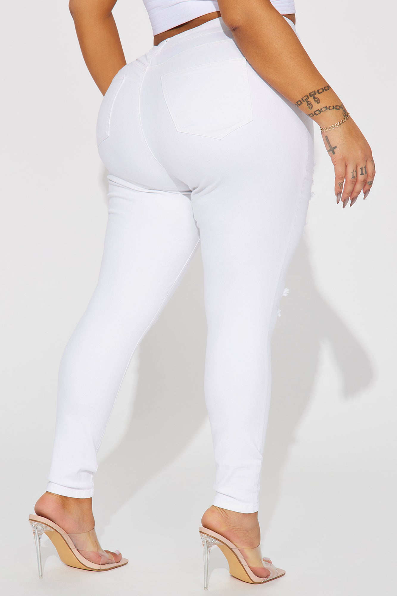 Let's Hit It Ripped Stretch Skinny Jeans - White - Image 6