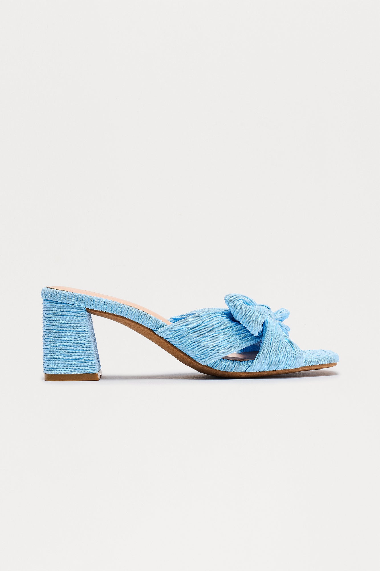 Baize Bow Block Heel Mules - Blue - Image 3