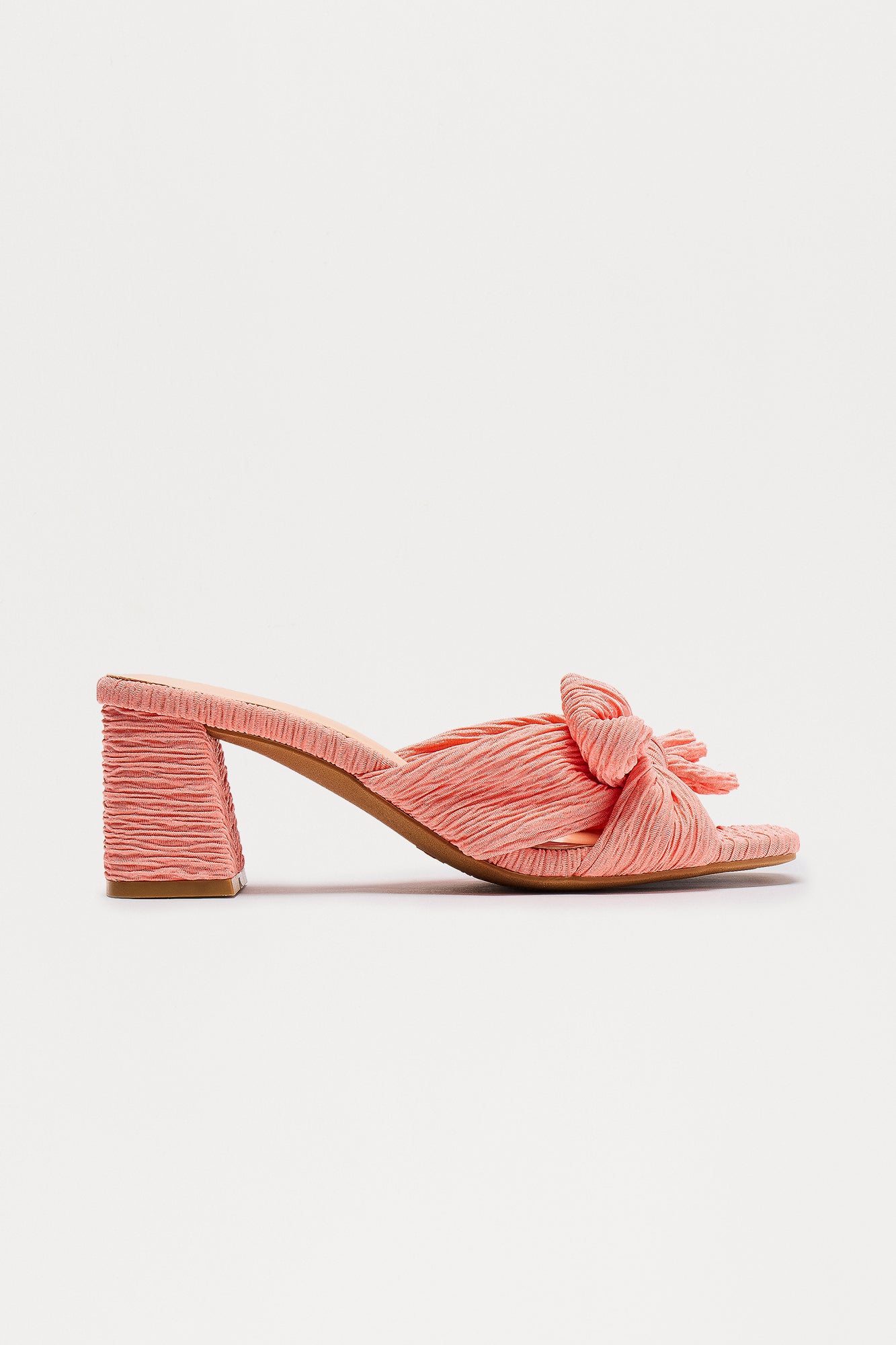 Baize Bow Block Heel Mules - Coral - Image 3