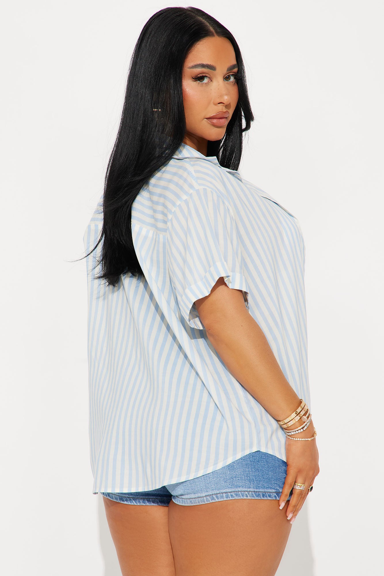 Breana Striped Button Front Shirt - Blue/combo - Image 3