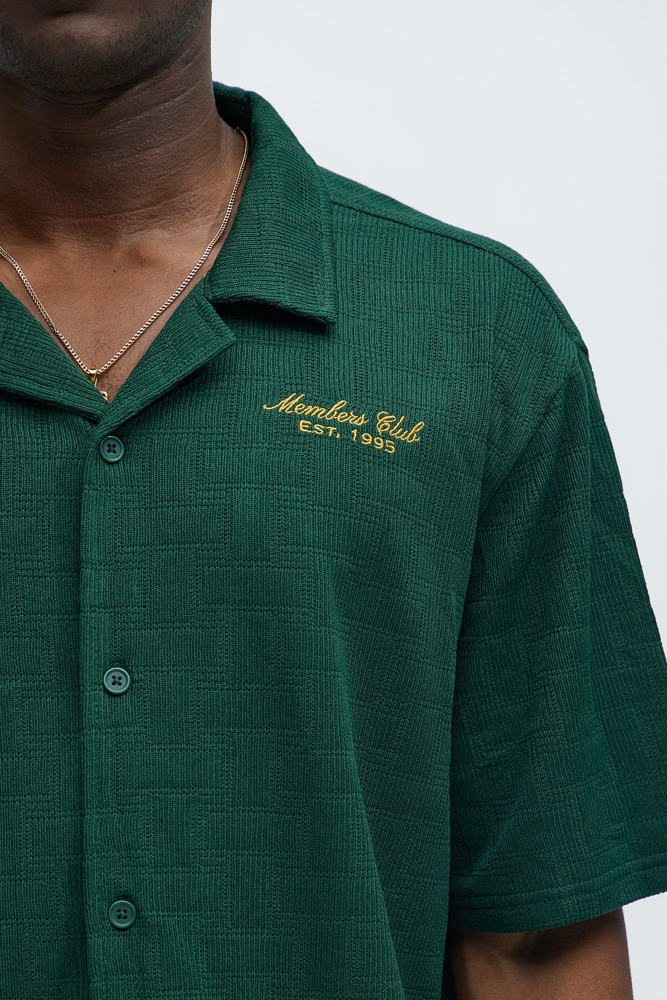 Vintage Short Sleeve Button Up Shirt - Hunter Green - Image 3