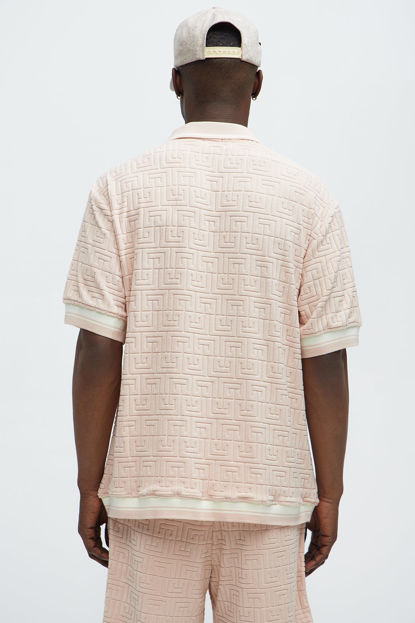 Grecian Textured Johnny Collar Polo Shirt - Pink - Image 4