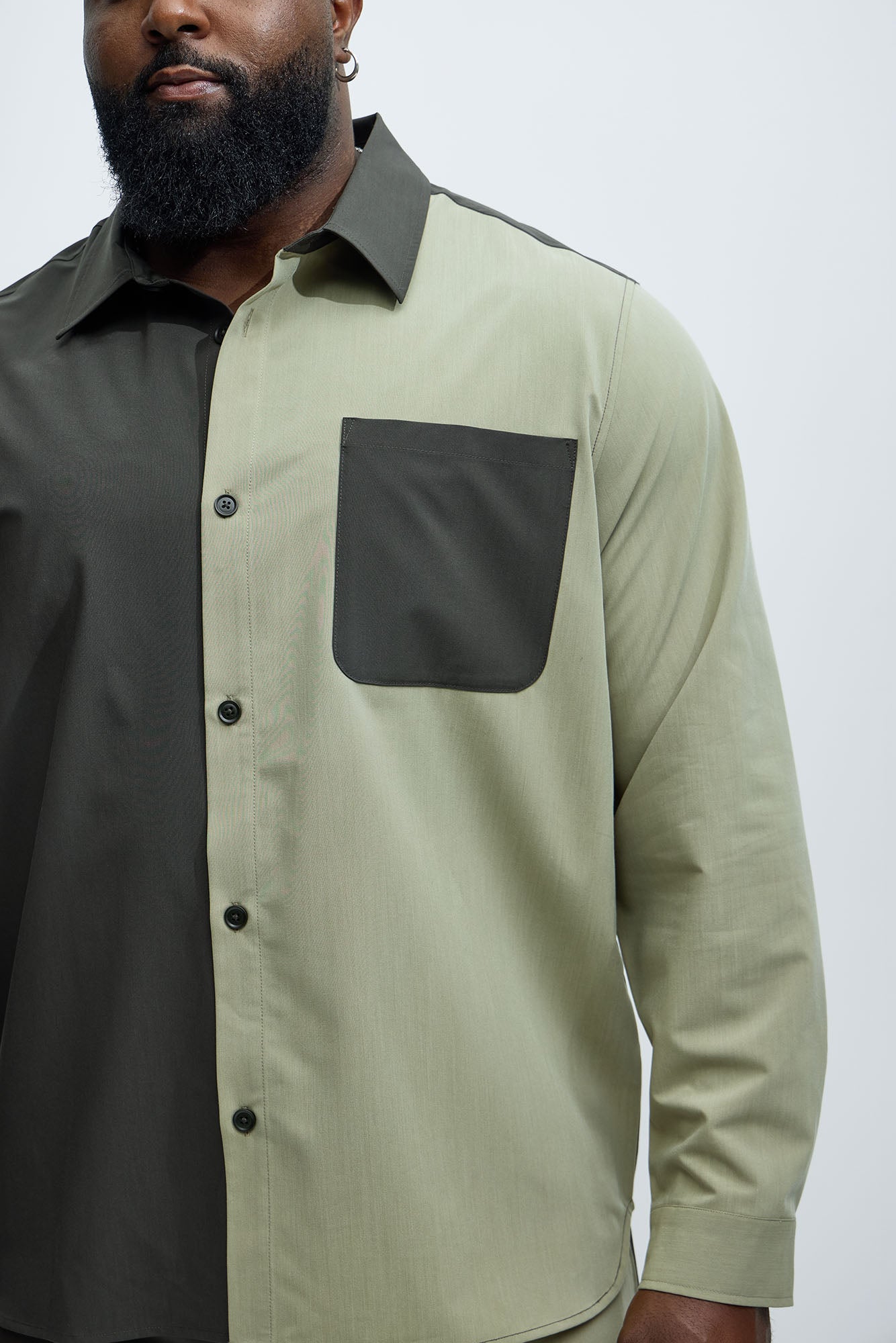 Colorblock Long Sleeve Shirt - Olive/combo - Image 7