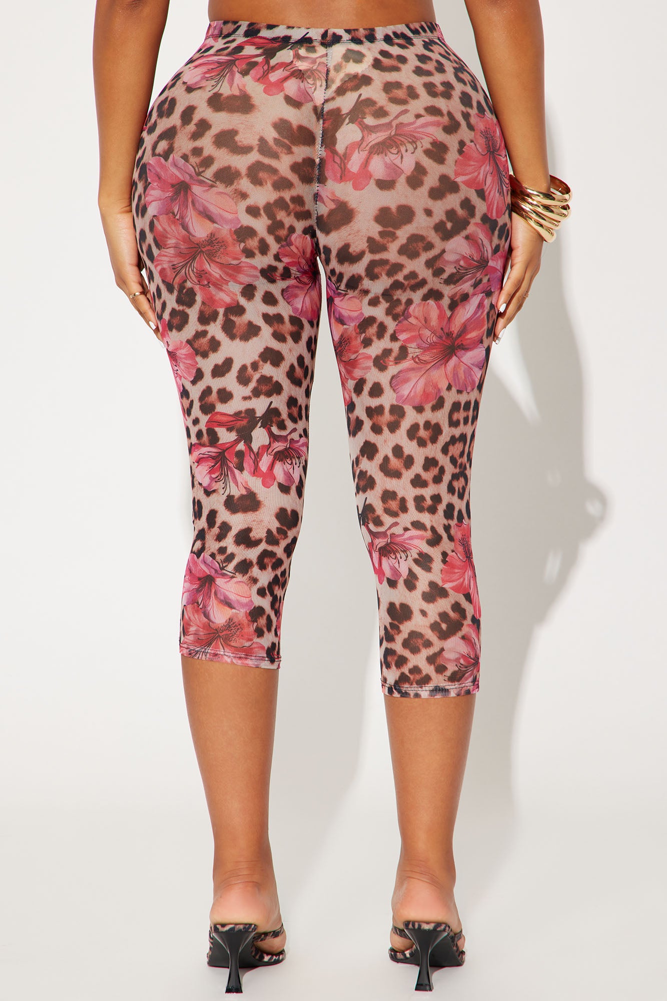 That's Hot Leopard Floral Print Mesh Capri Legging - Brown/combo - Image 3