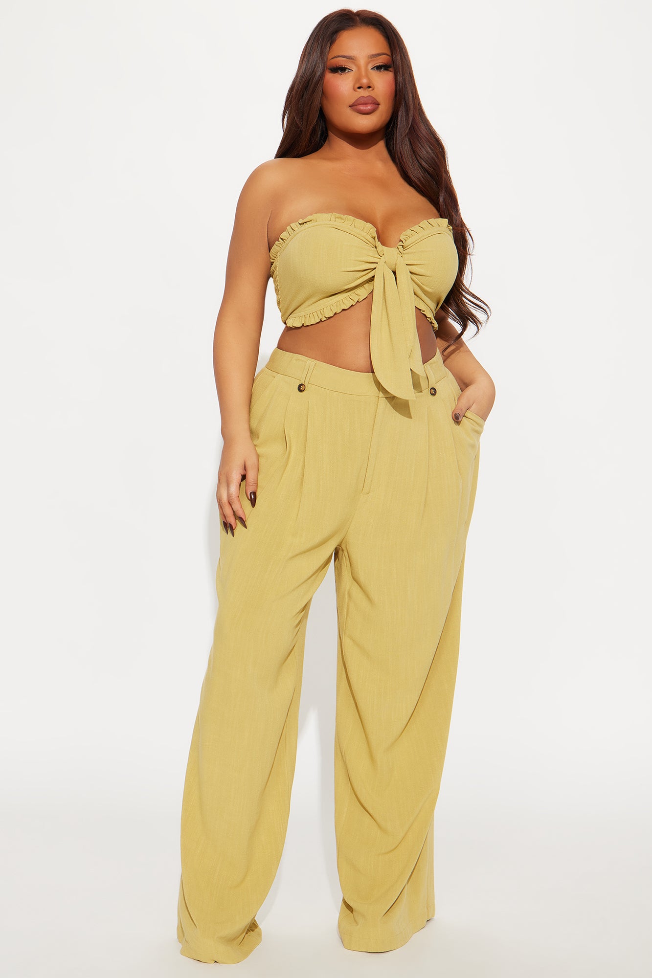 Juliette Linen Pant Set - Chartreuse - Image 4