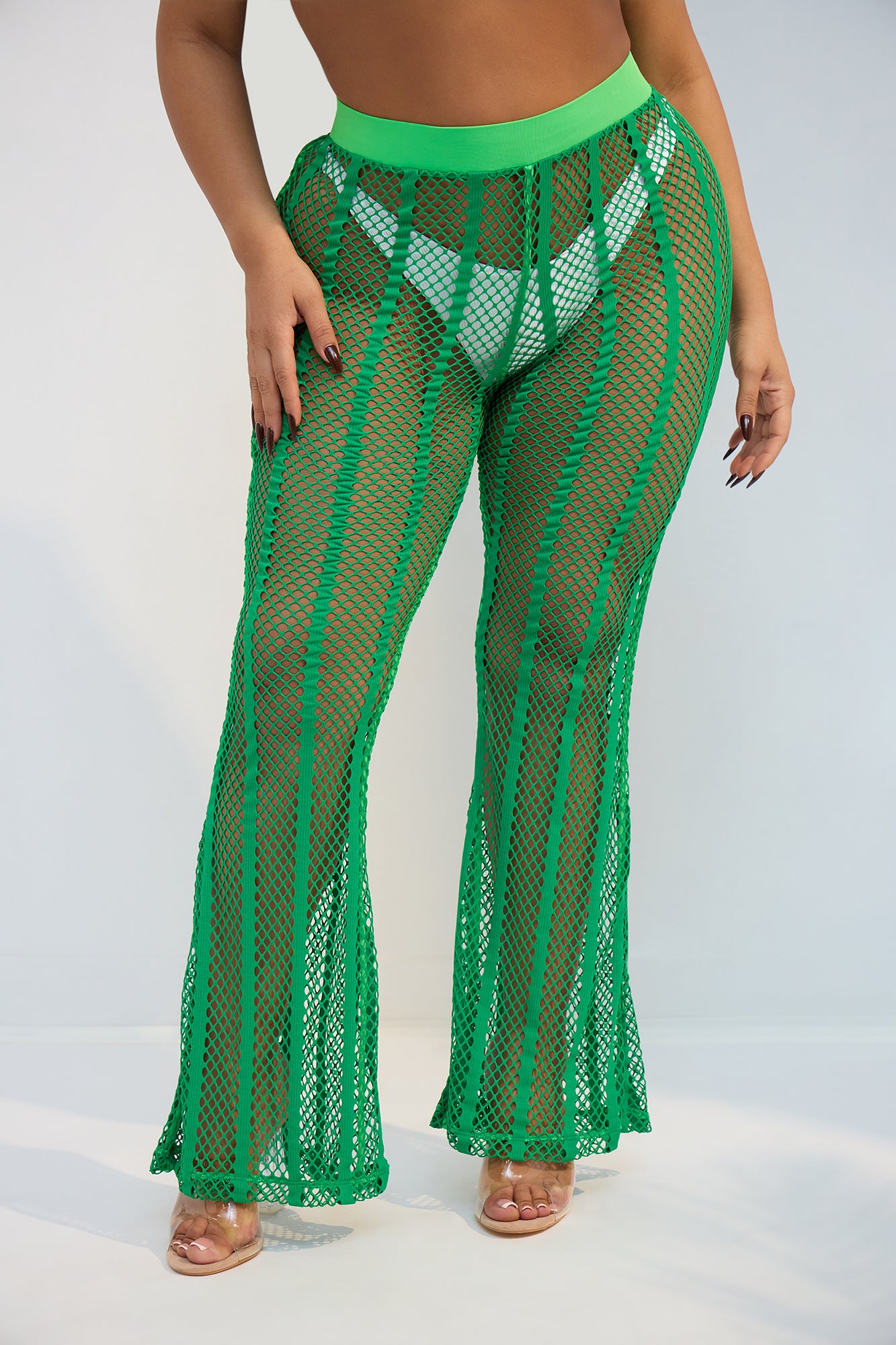 Summer Party Starter Fishnet Cover Up Pants - Green - Image 5