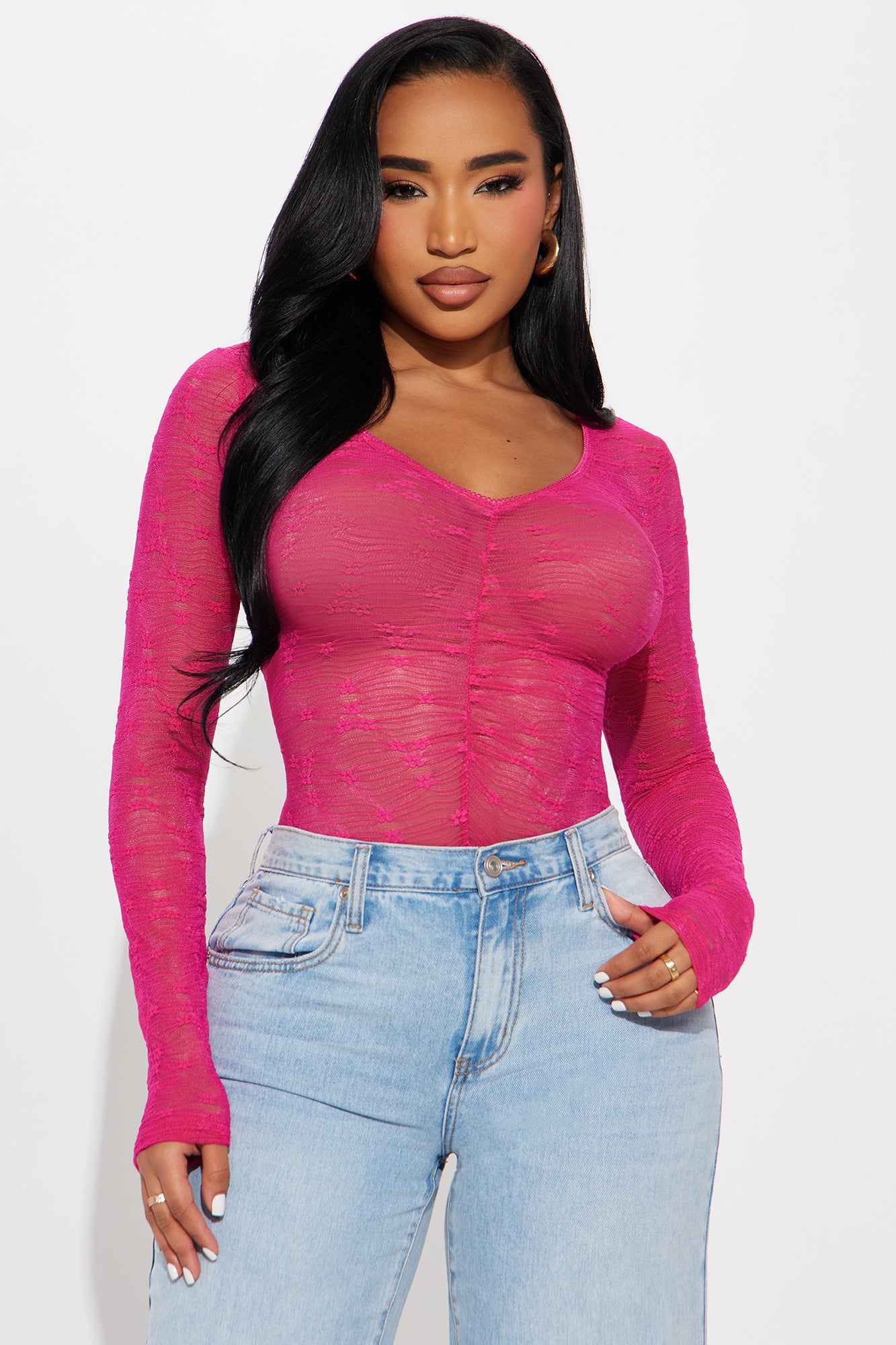 Your Prettiest Problem Lace Bodysuit - Fuchsia - Image 3
