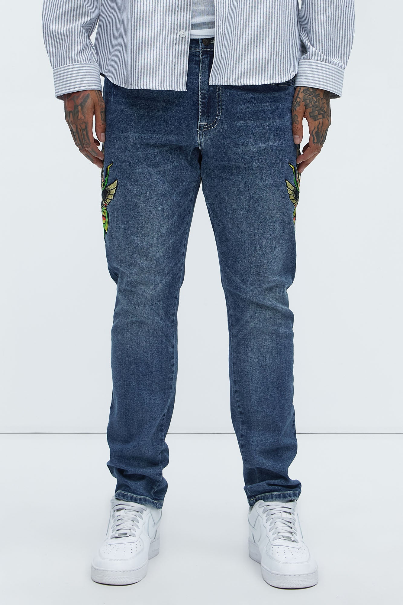 Ed Hardy Slim Eagle Snake Distressed Jeans - Medium Blue Wash - Image 4
