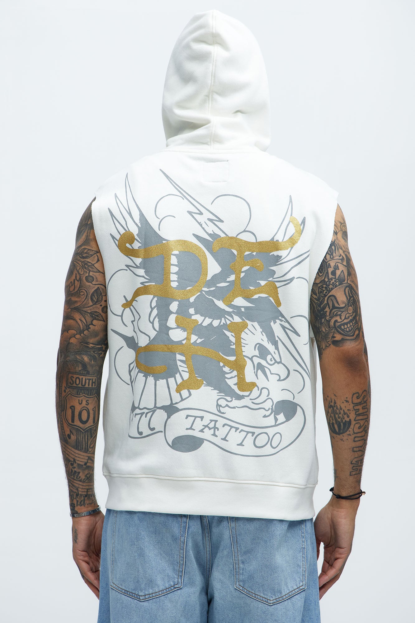 Ed Hardy Panther Snake Sleeveless Zip Up Hoodie - Ivory - Image 4