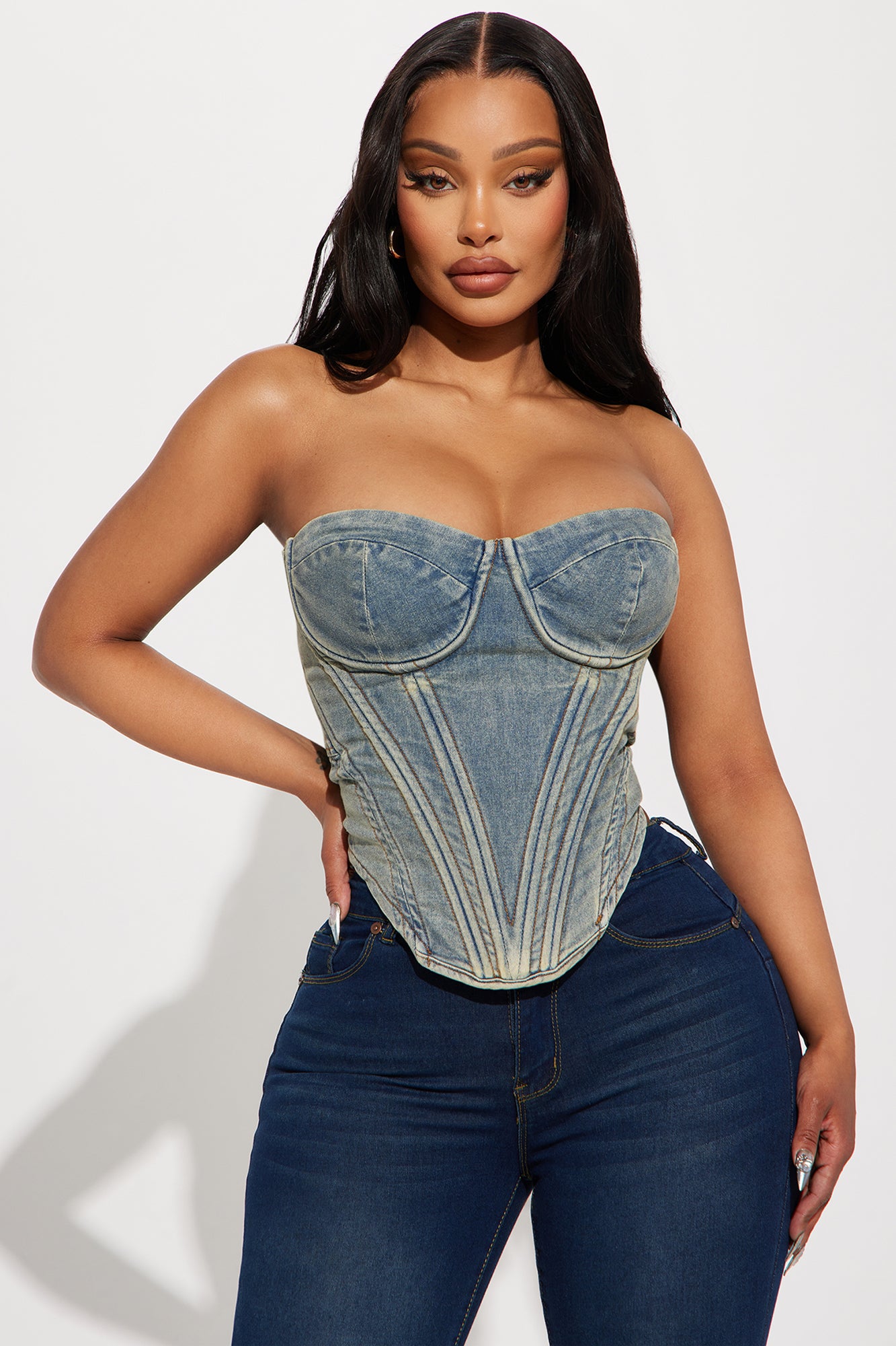 Bae For Tonight Denim Corset Top - Vintage Wash - Image 3