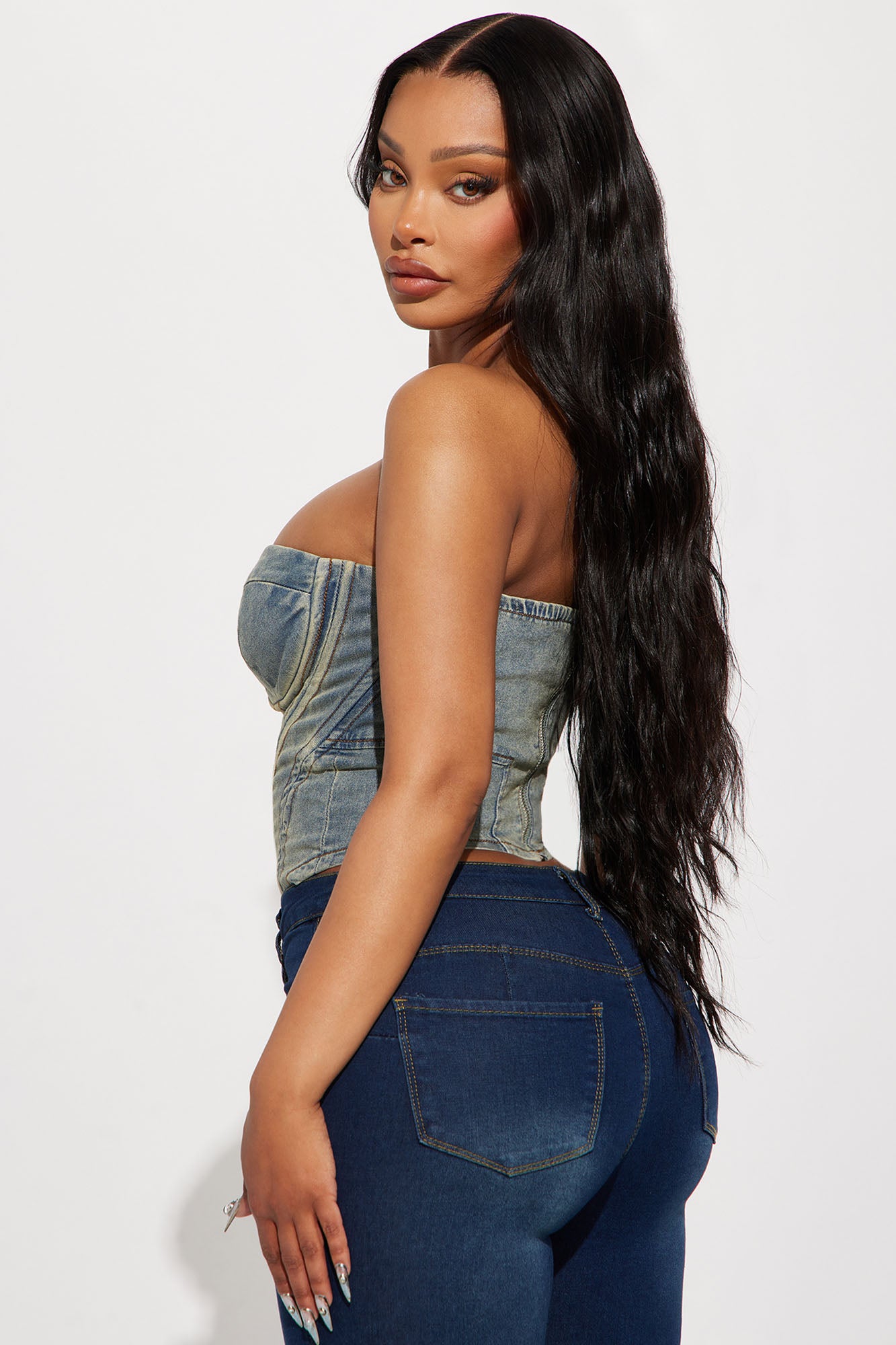 Bae For Tonight Denim Corset Top - Vintage Wash - Image 5