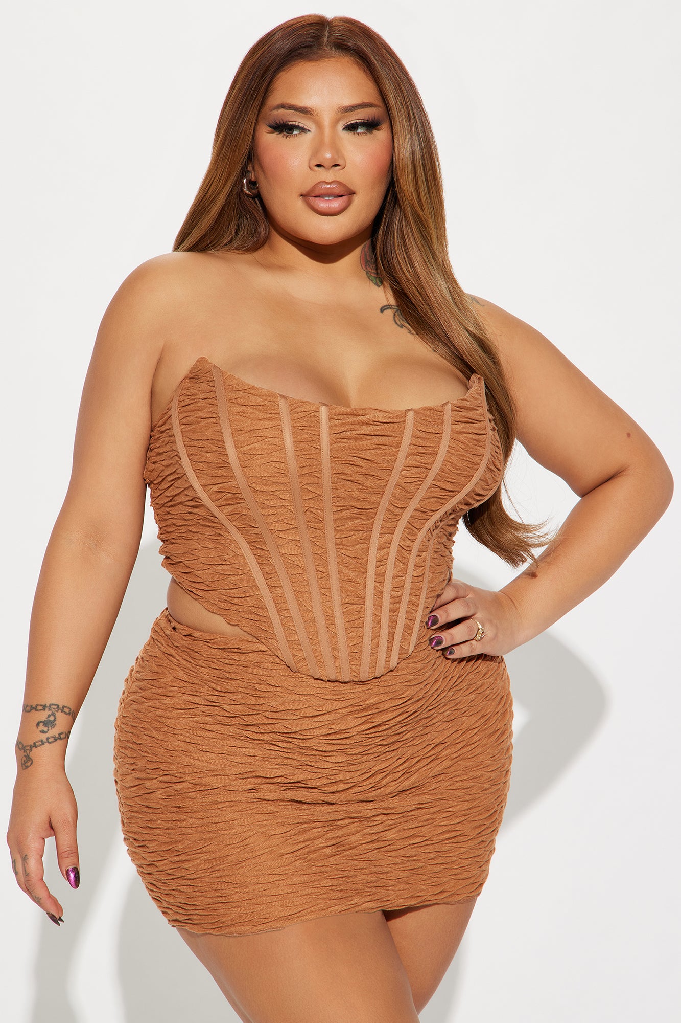 True Textured Skirt Set - Camel - Image 4