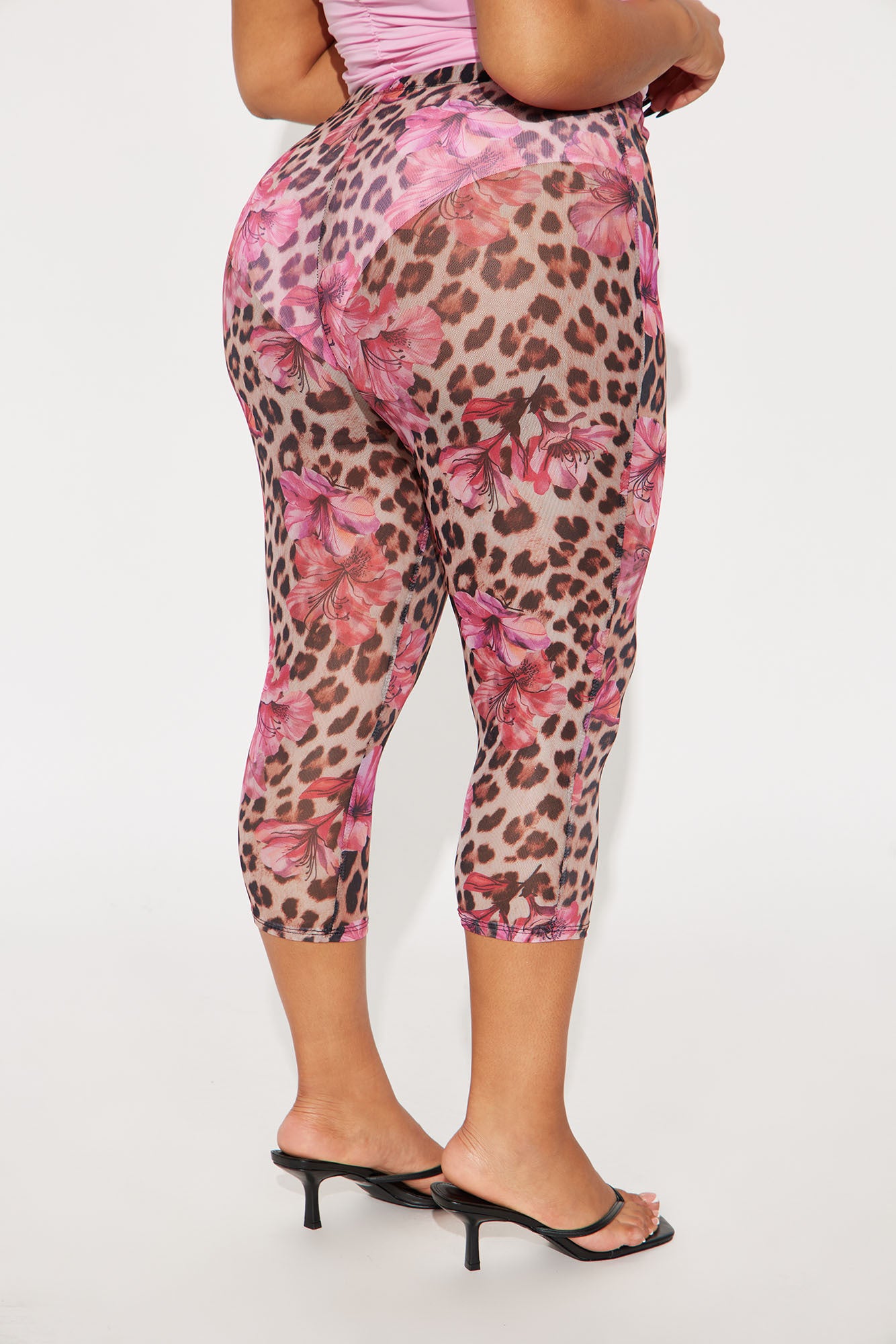 That's Hot Leopard Floral Print Mesh Capri Legging - Brown/combo - Image 6