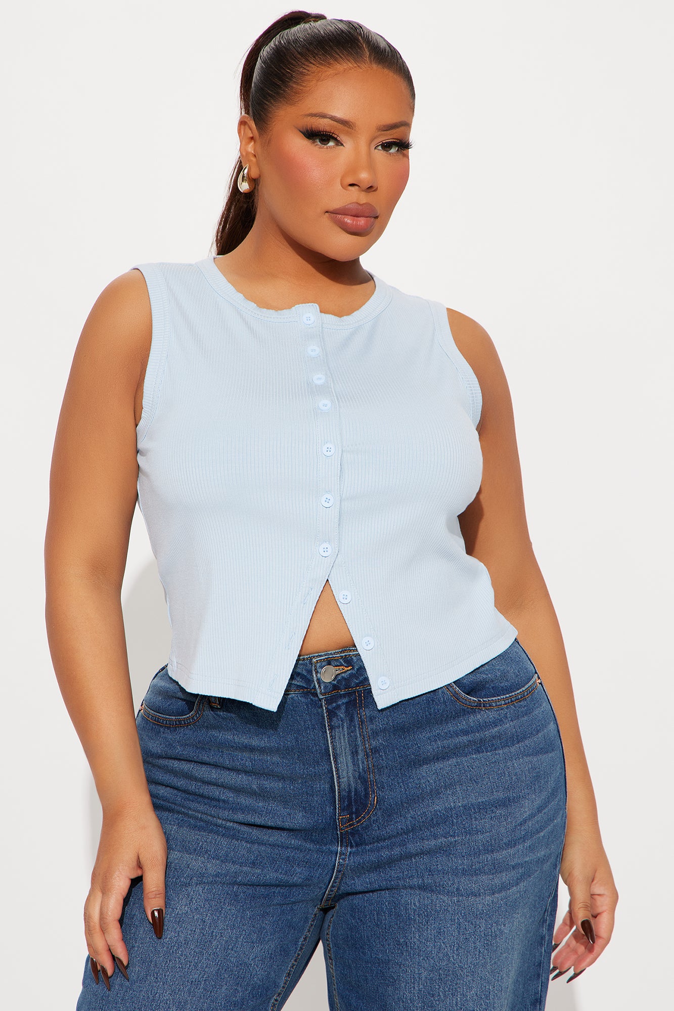 Amy Button Front Top - Light Blue - Image 4