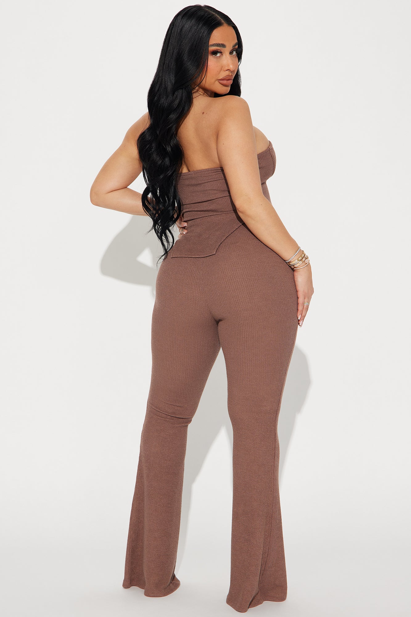 Call My Name Ribbed Pant Set - Mocha - Image 3
