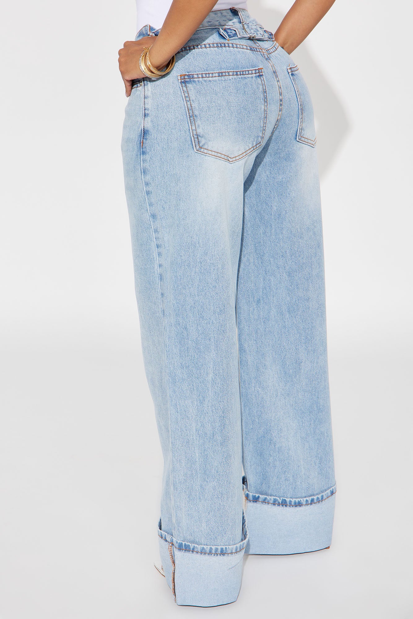 Tania Non Stretch Cuffed Wide Leg Jeans - Vintage Wash - Image 3