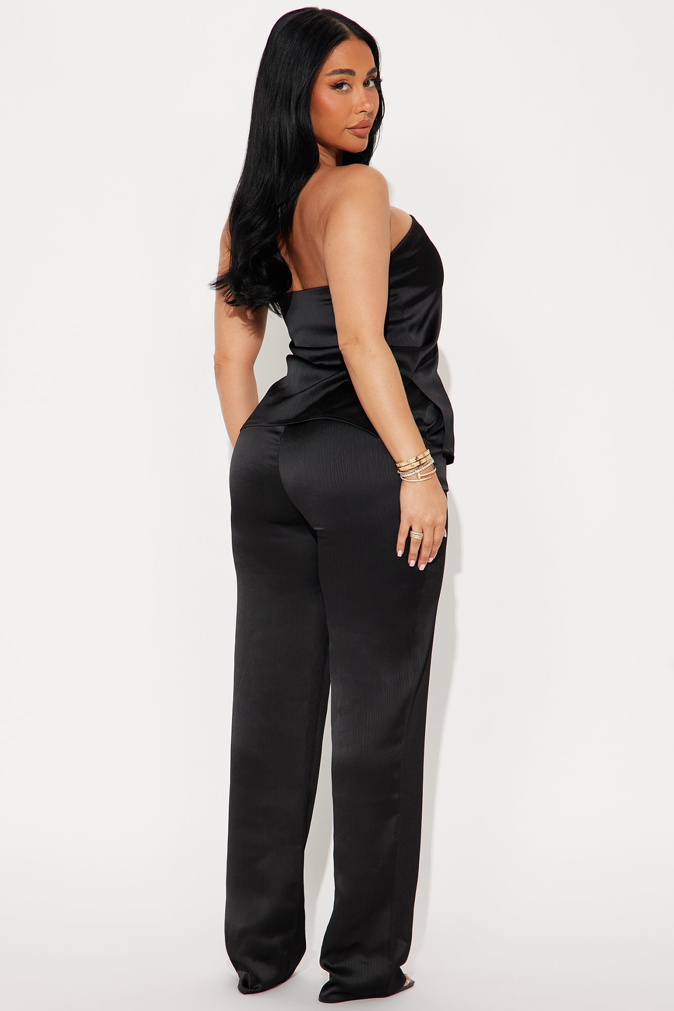 Always Glammed Up Satin Tube Top Pant Set - Black - Image 3
