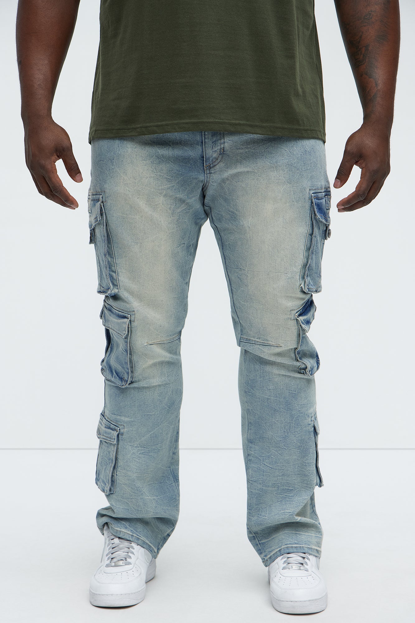 Bidding Skinny Flare Cargo Jeans - Light Wash - Image 5