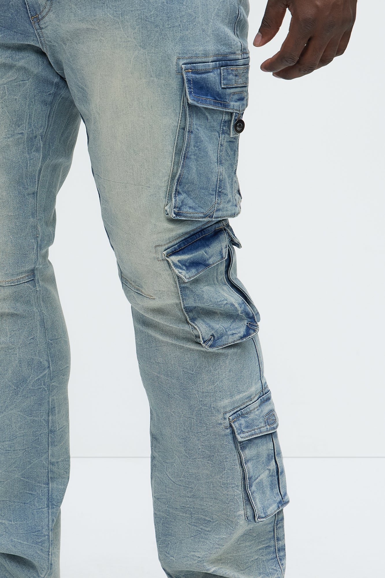 Bidding Skinny Flare Cargo Jeans - Light Wash - Image 7