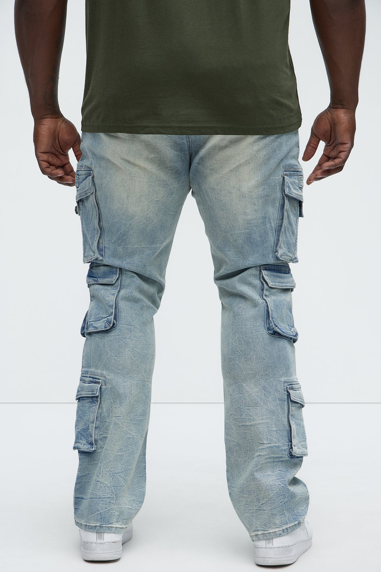 Bidding Skinny Flare Cargo Jeans - Light Wash - Image 8