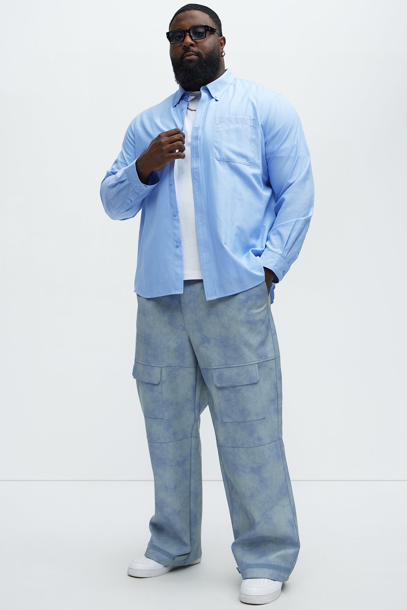 Baggy Pleather Cargo Pants - Blue - Image 6