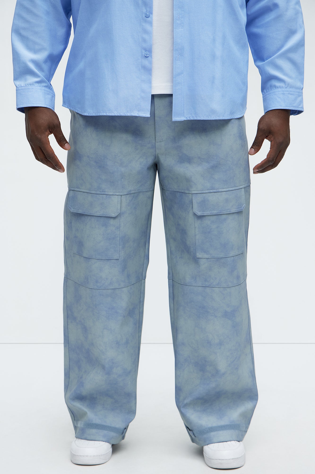 Baggy Pleather Cargo Pants - Blue - Image 5