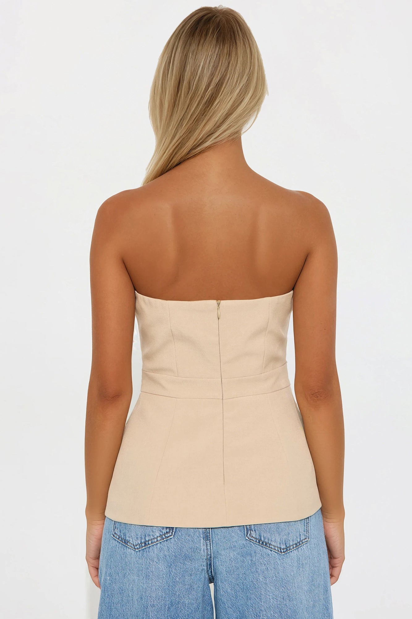 Karla Belted Strapless Top - Khaki - Image 3