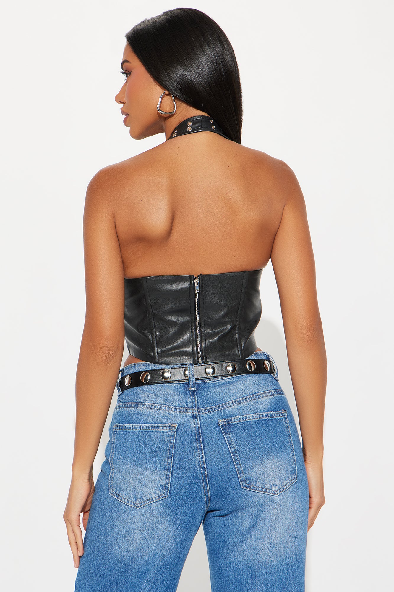 At First Sight Faux Leather Halter Top - Black - Image 3