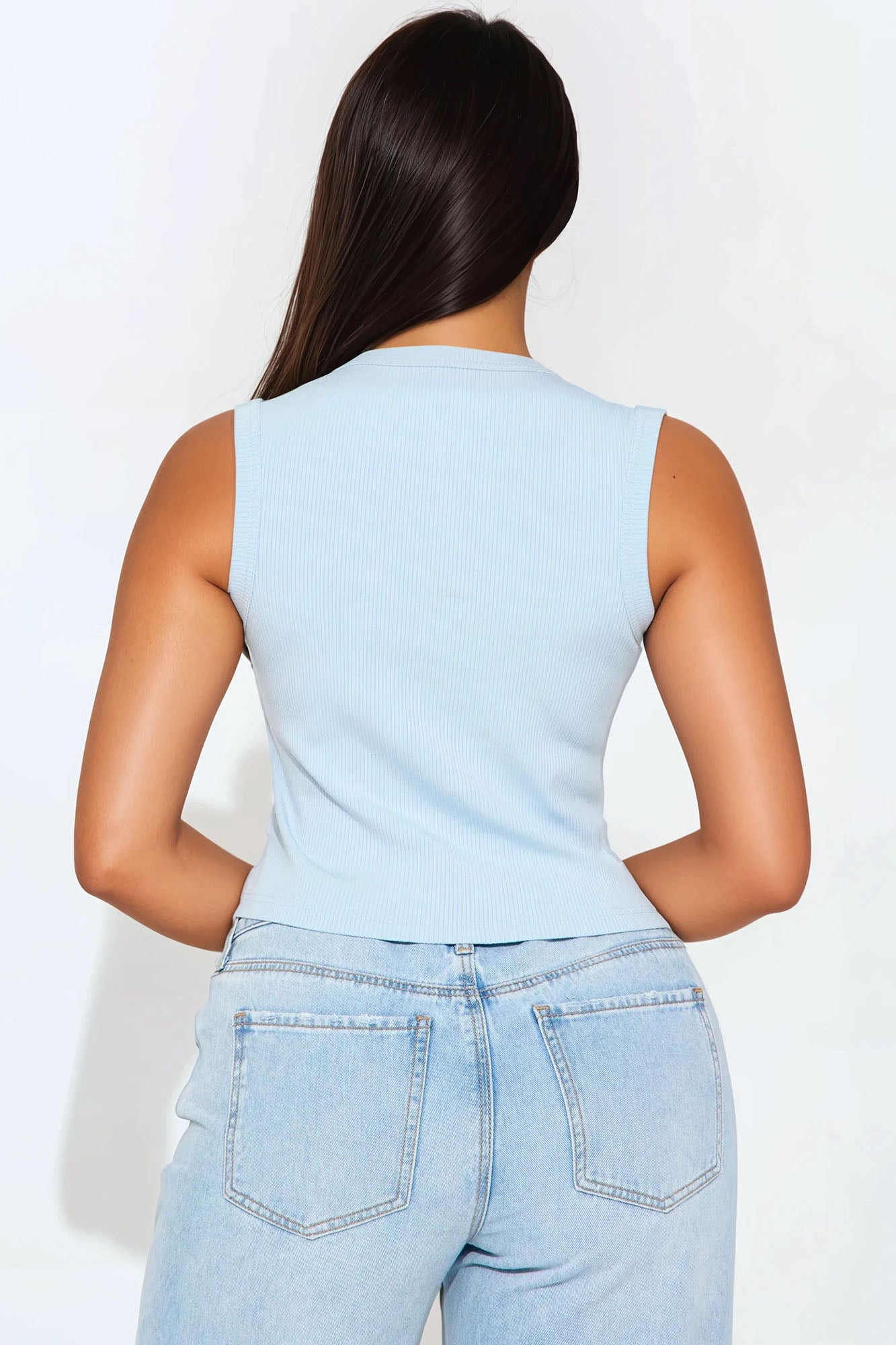 Amy Button Front Top - Light Blue - Image 3