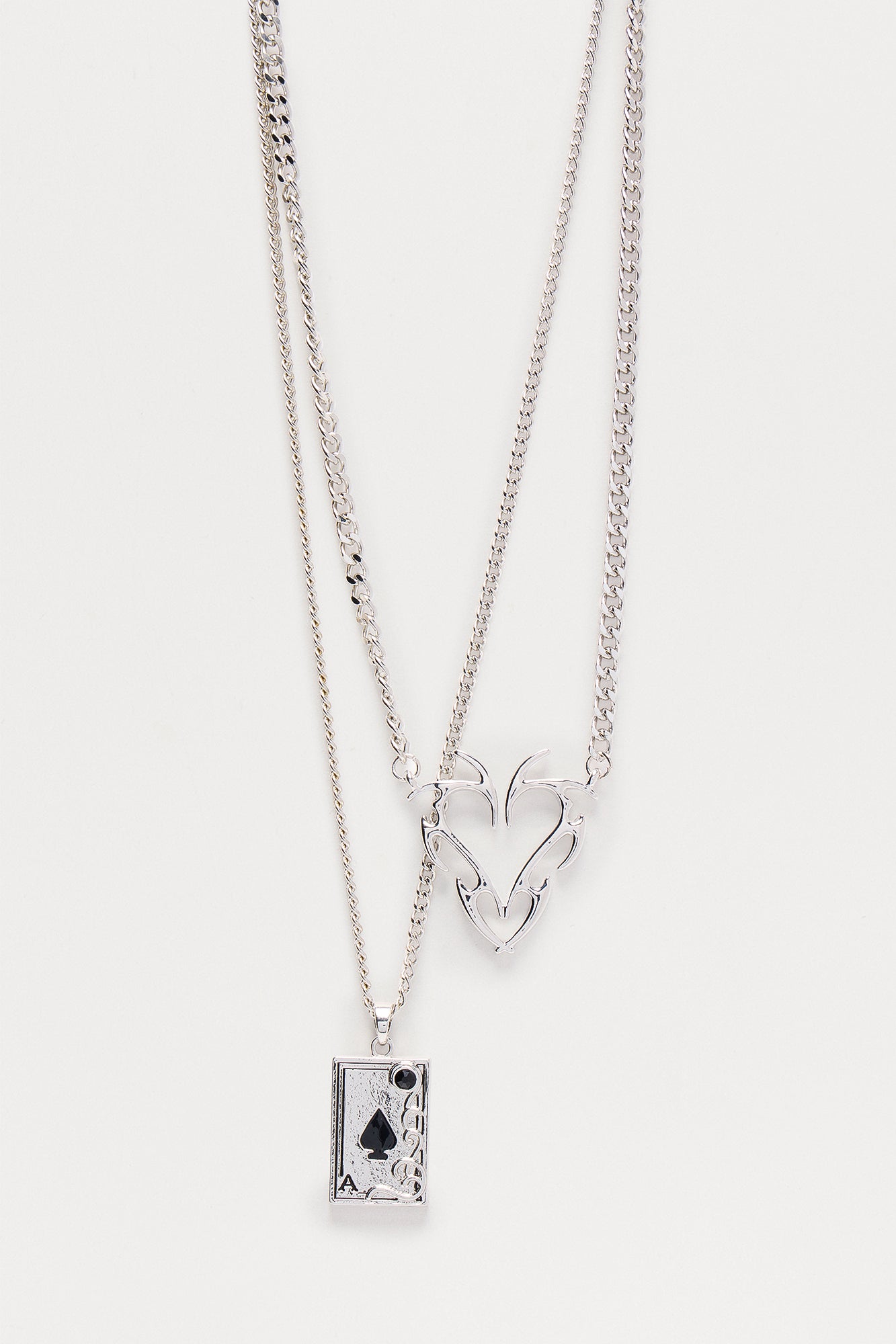 Ace Of Spades 2 Piece Necklace Set - Silver - Image 3