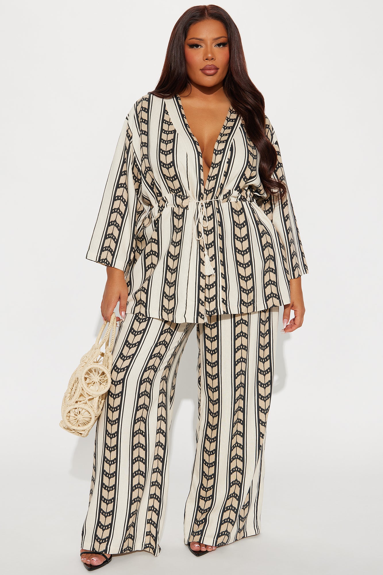 Boho Beach Linen Pant Set - Taupe/combo - Image 4