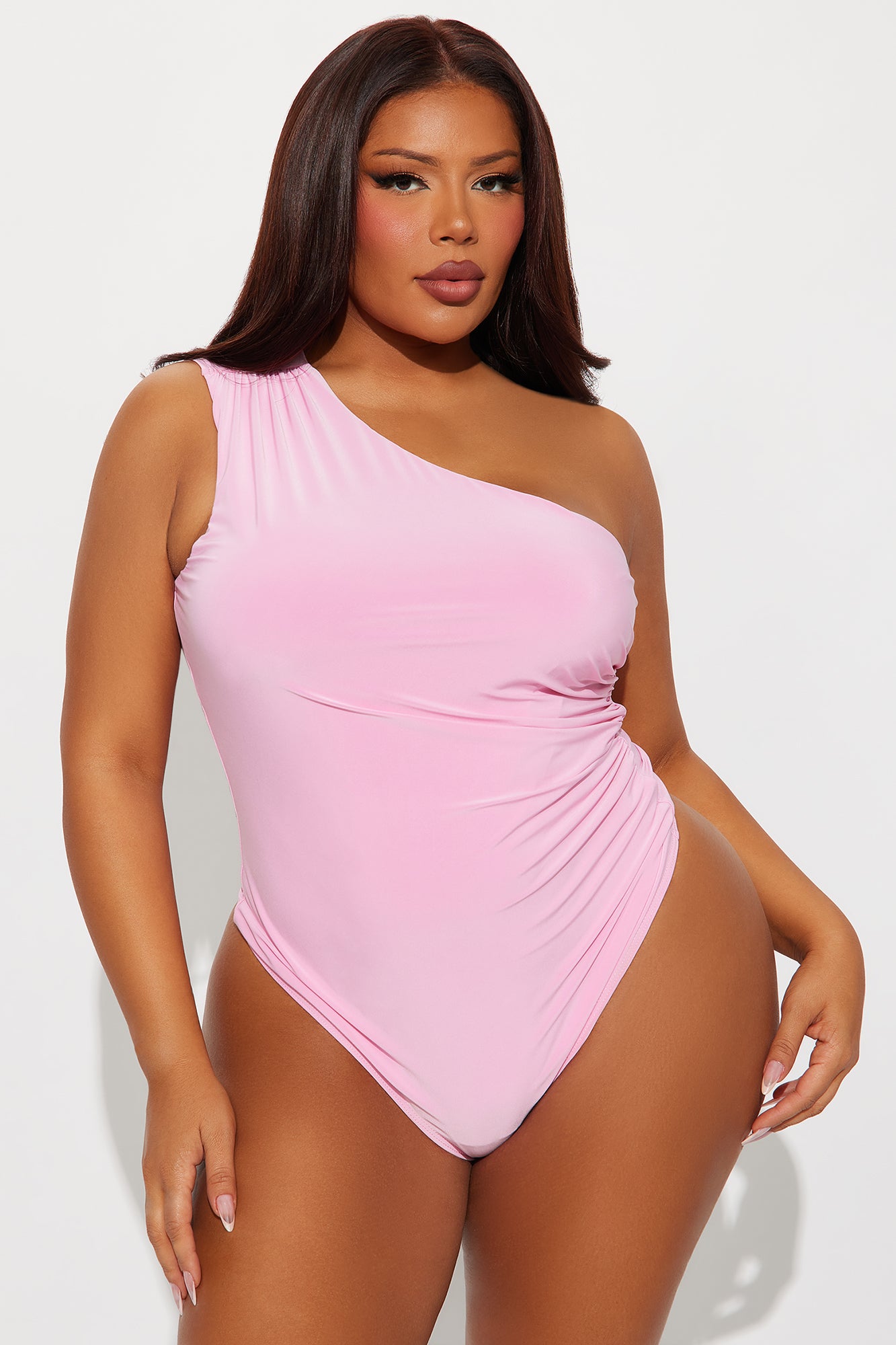 Living Proof One Shoulder Ruched Bodysuit - Pink - Image 5