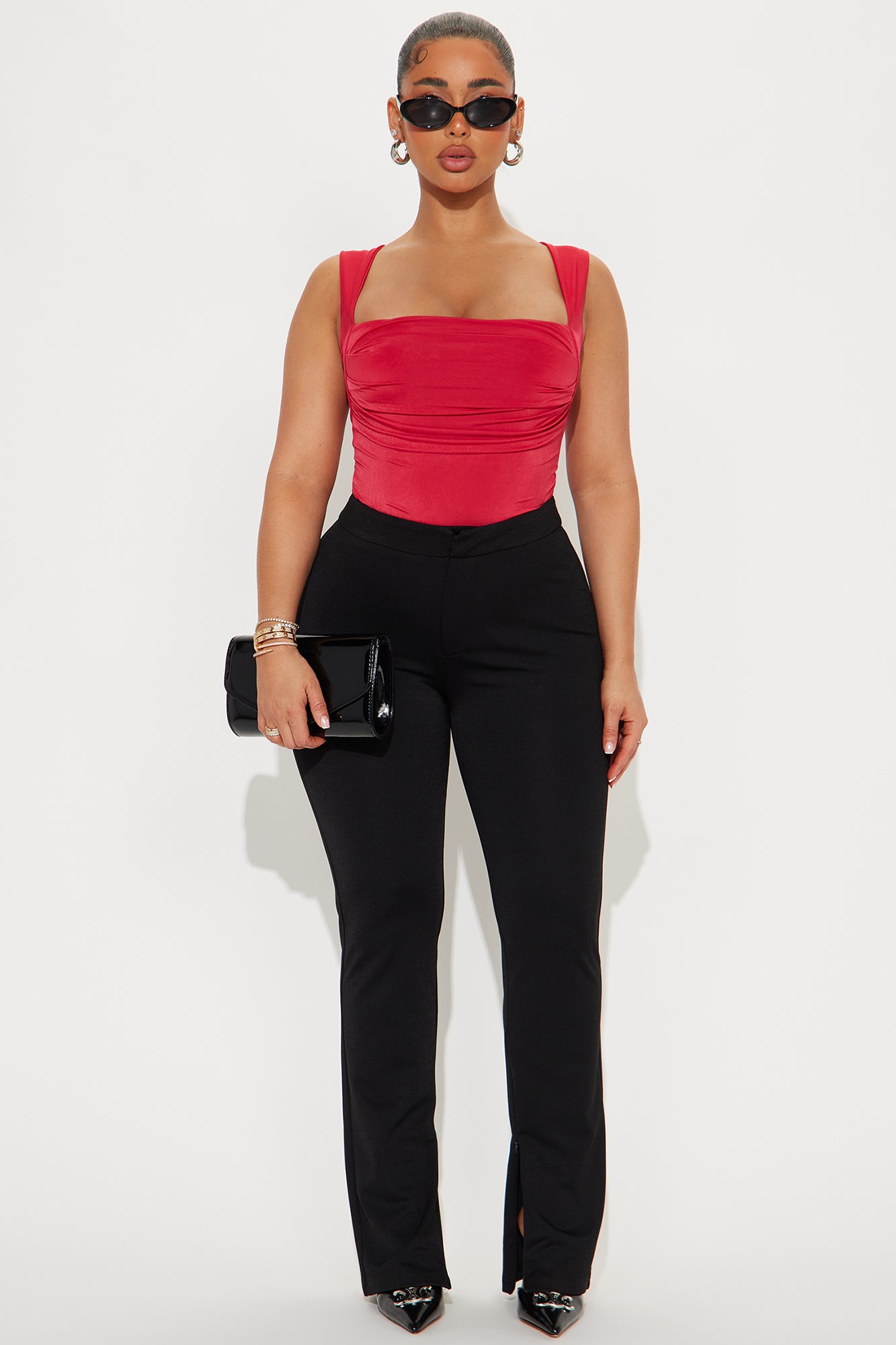 Cute Demeanor Square Neck Ruched Bodysuit - Red - Image 3