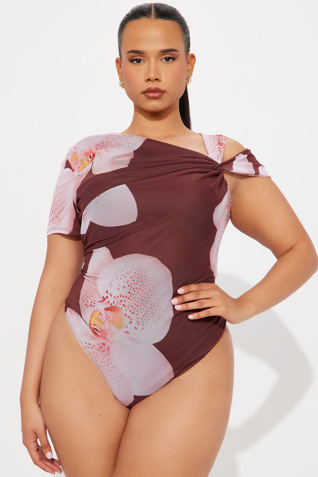 Twist It Up Mesh Cut Out Bodysuit - Brown/combo - Image 5