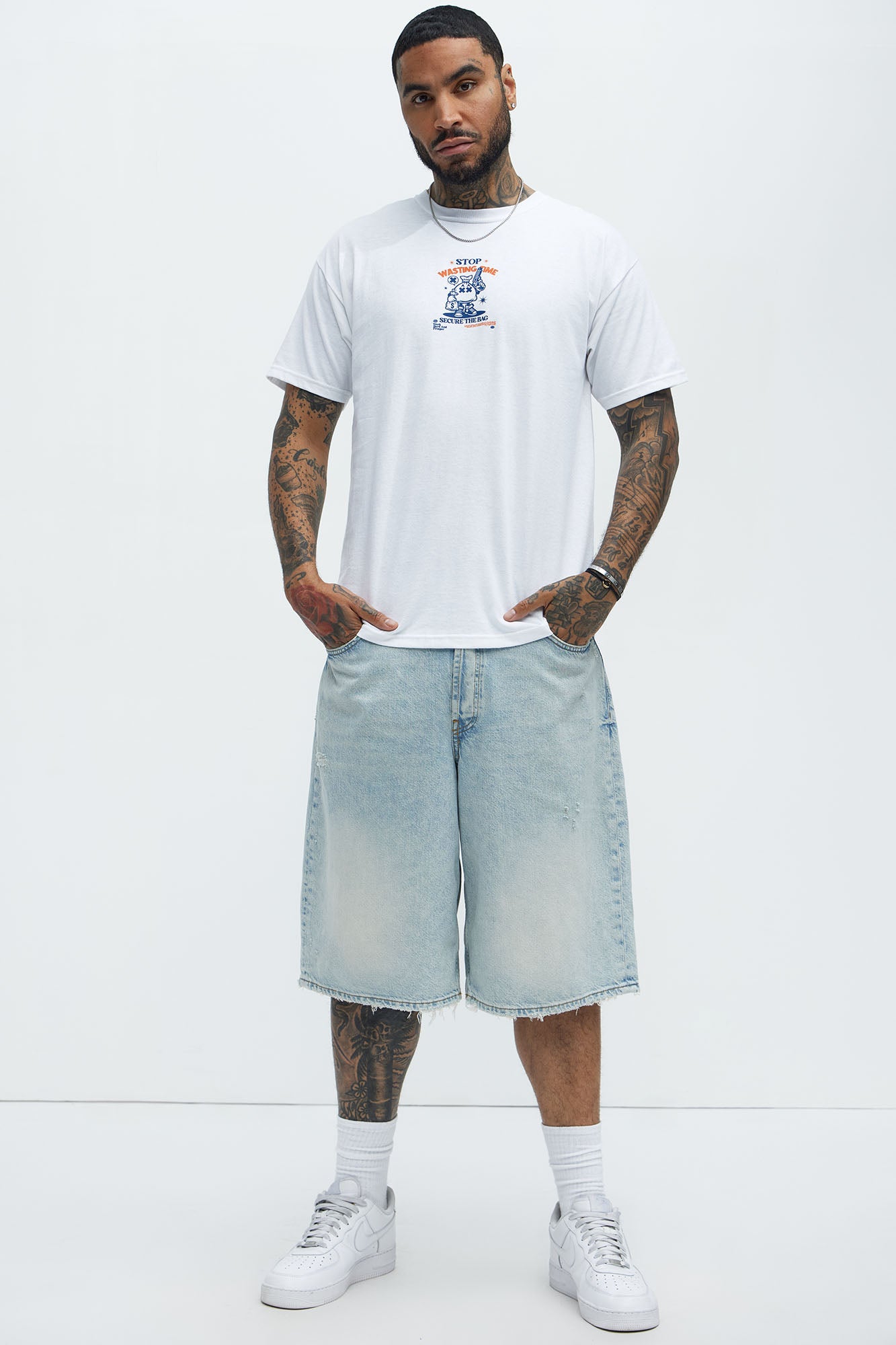 Stop Wasting Time Roll Short Sleeve Tee - White - Image 4