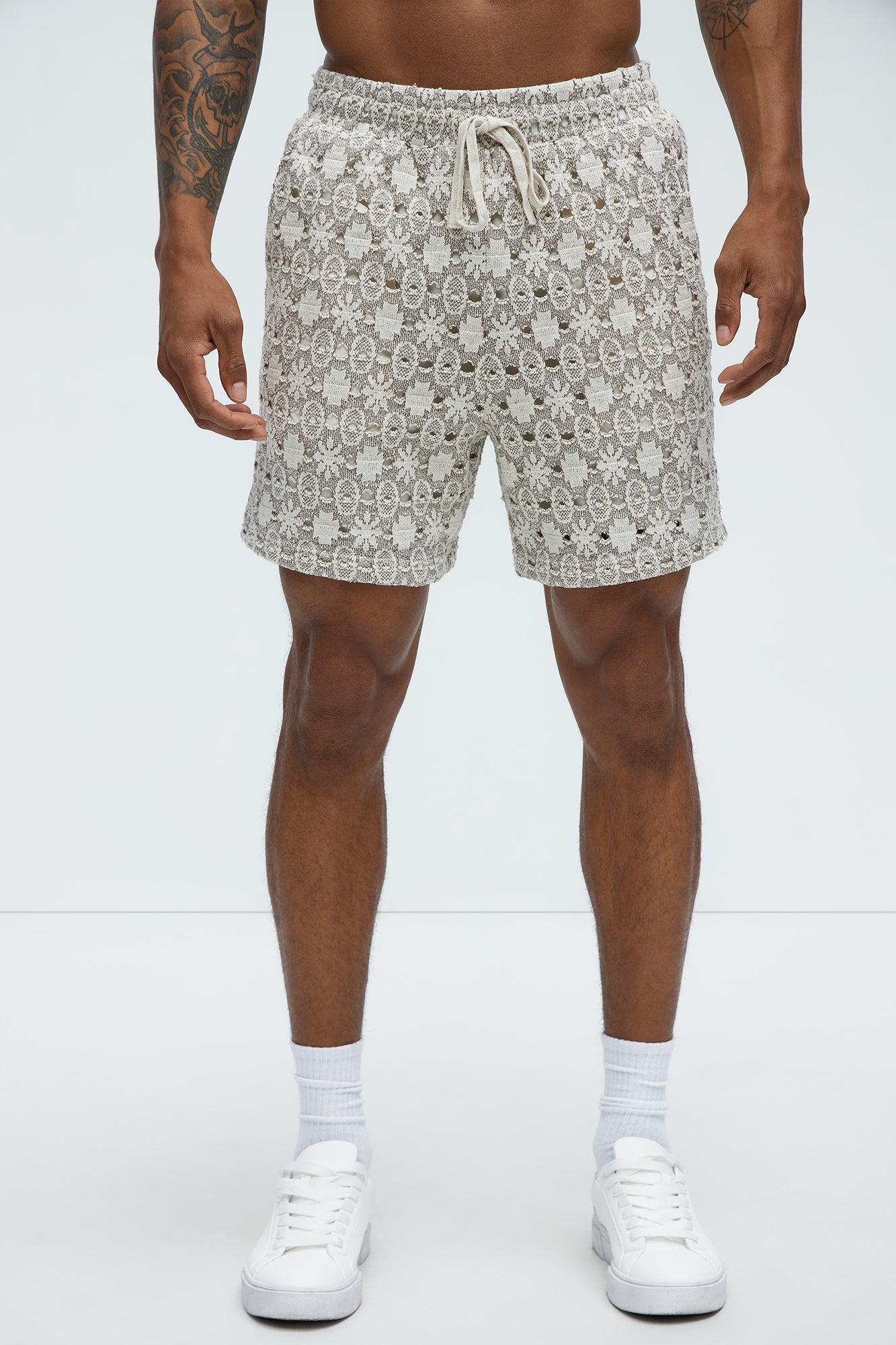 Patterned Open Knit Shorts - Cream/combo - Image 3