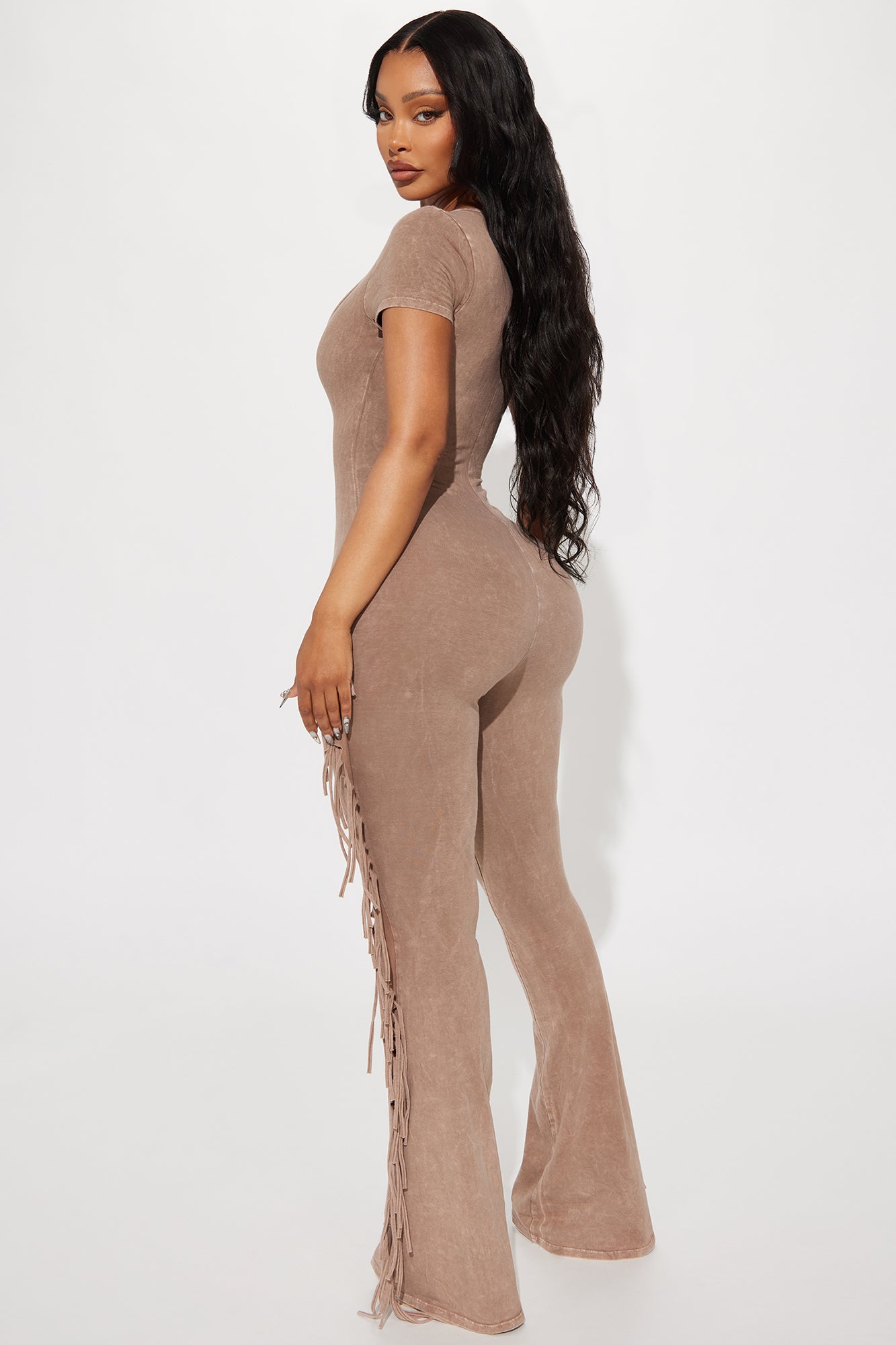 Carry Me Higher Fringe Jumpsuit - Mocha - Image 3