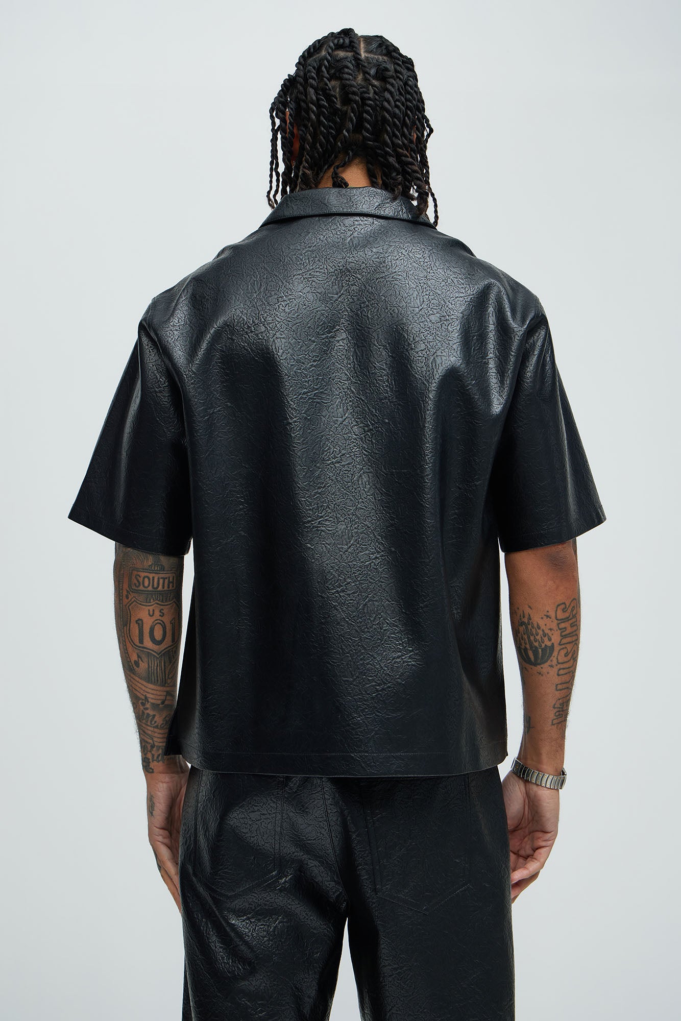 Riker Faux Leather Shirt - Black - Image 3