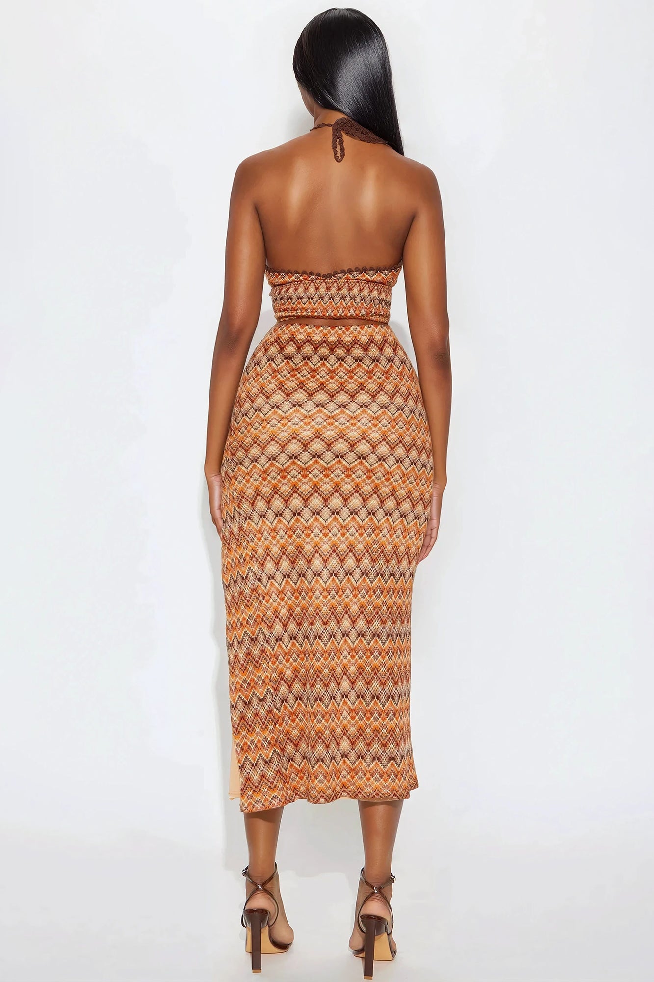 Bianca Crochet Maxi Skirt Set - Orange/combo - Image 3