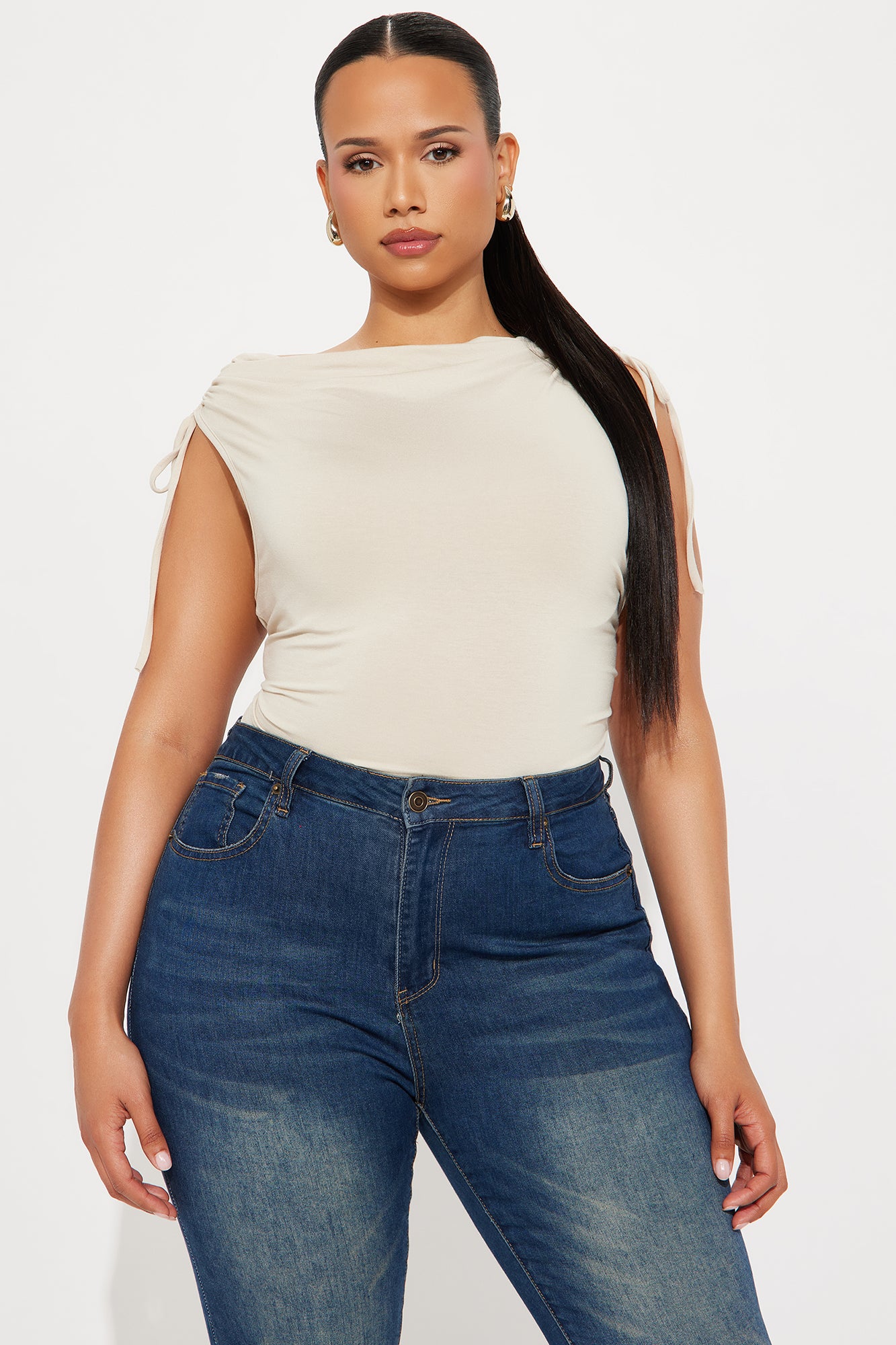 Adelyn Tie Shoulder Bodysuit - Beige - Image 7