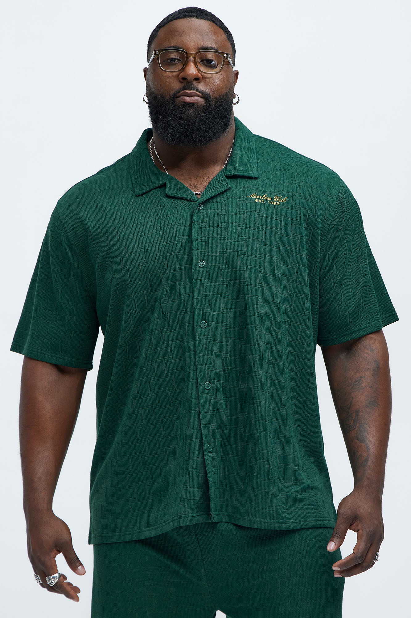 Vintage Short Sleeve Button Up Shirt - Hunter Green - Image 5