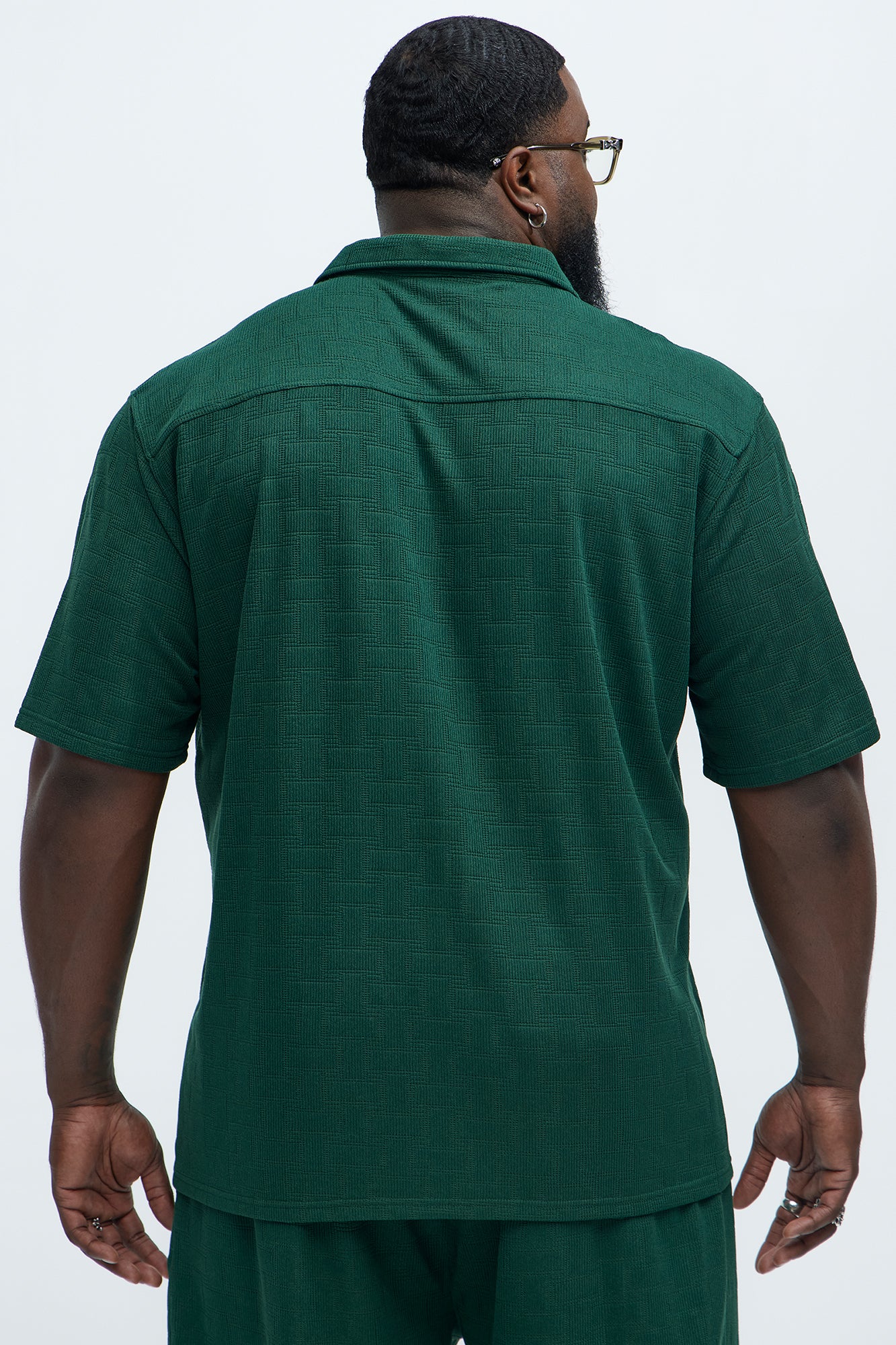Vintage Short Sleeve Button Up Shirt - Hunter Green - Image 8
