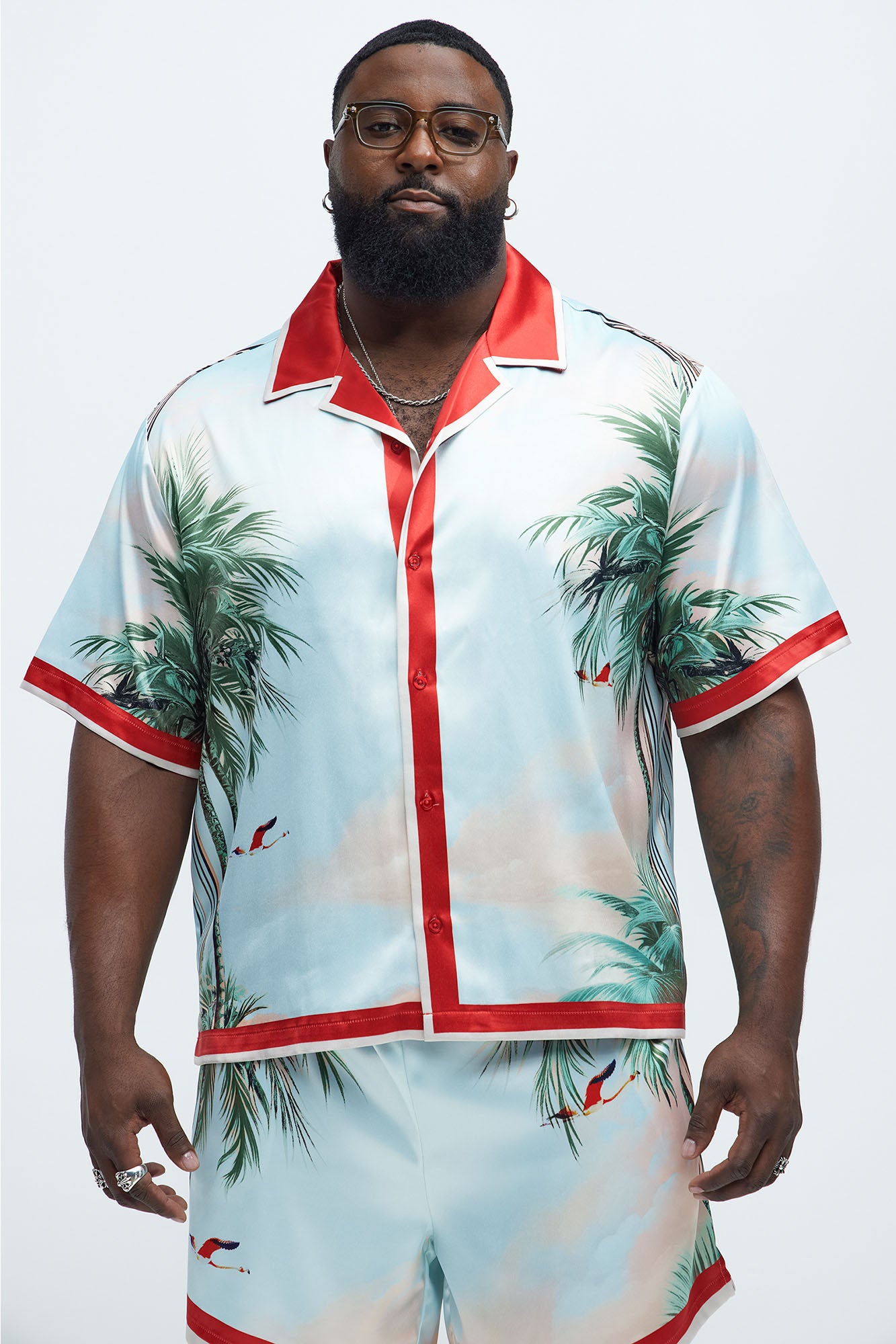 Flamingo And Palm Resort Button Up Shirt - Multi Color - Image 4