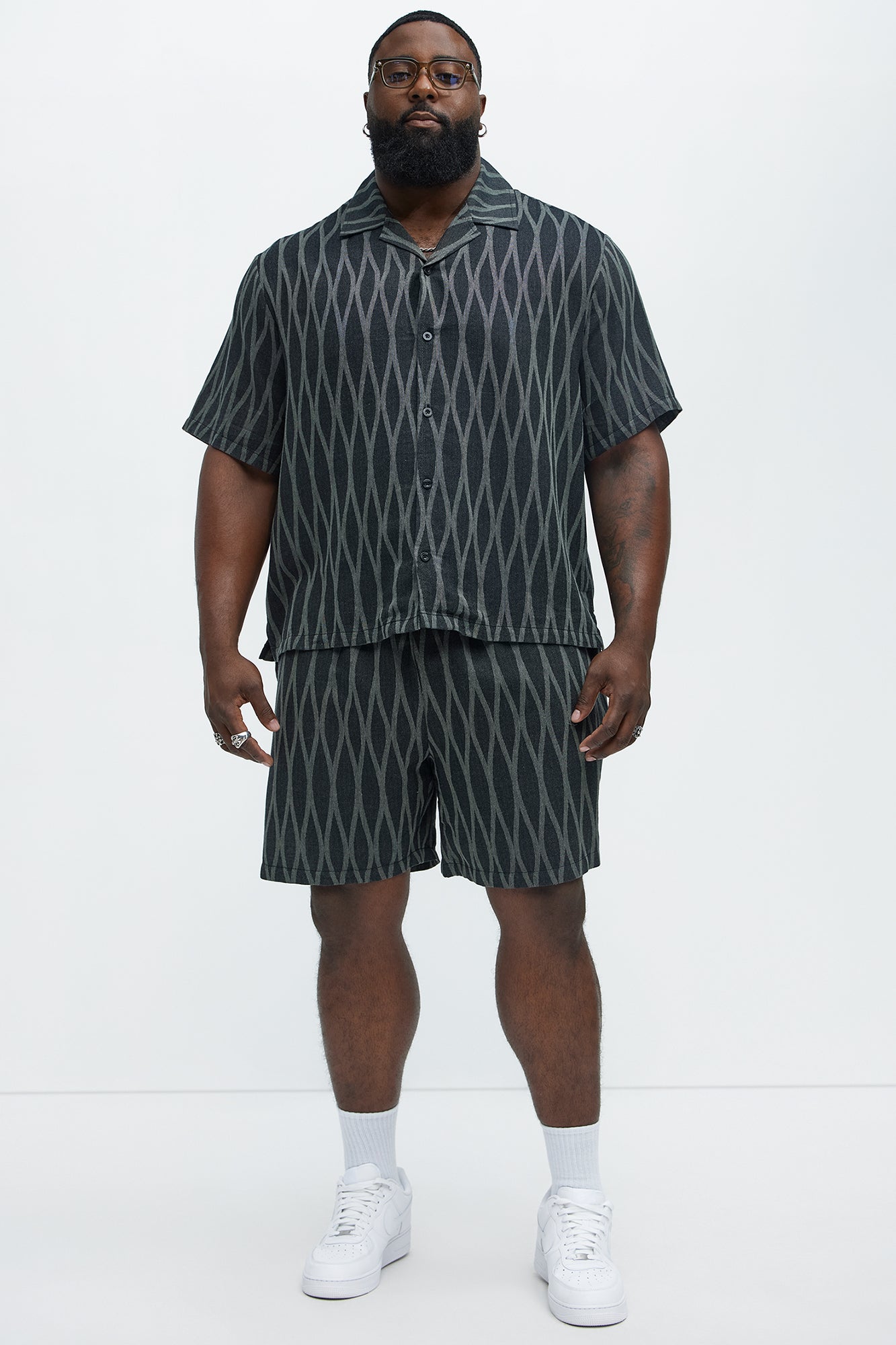 Waved Lines Cuban Collar Button Up Shirt - Black/combo - Image 6