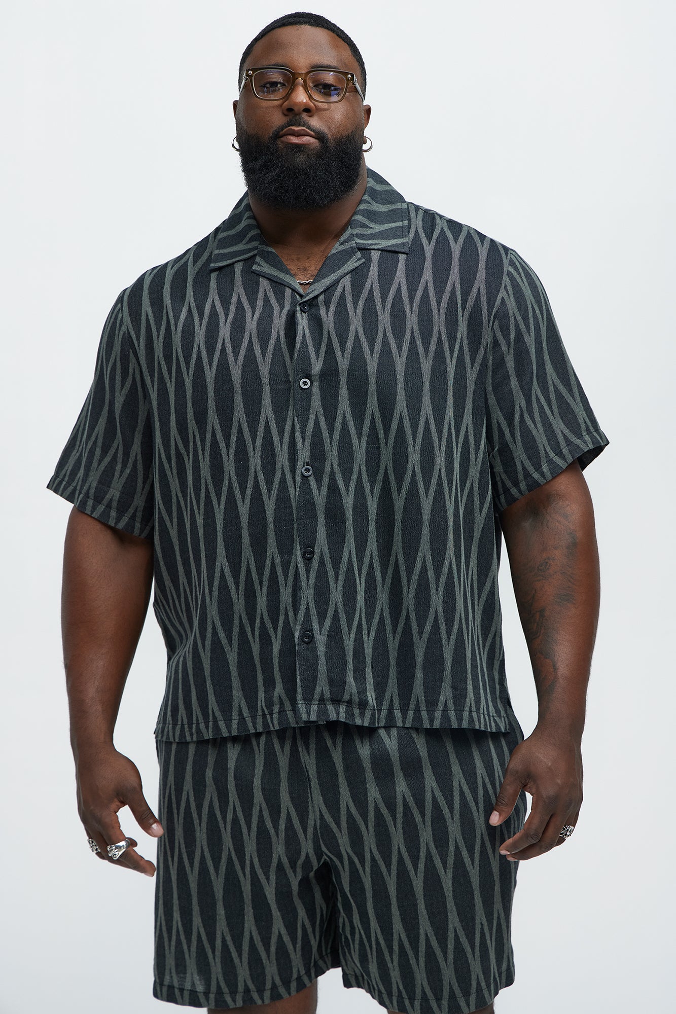 Waved Lines Cuban Collar Button Up Shirt - Black/combo - Image 5