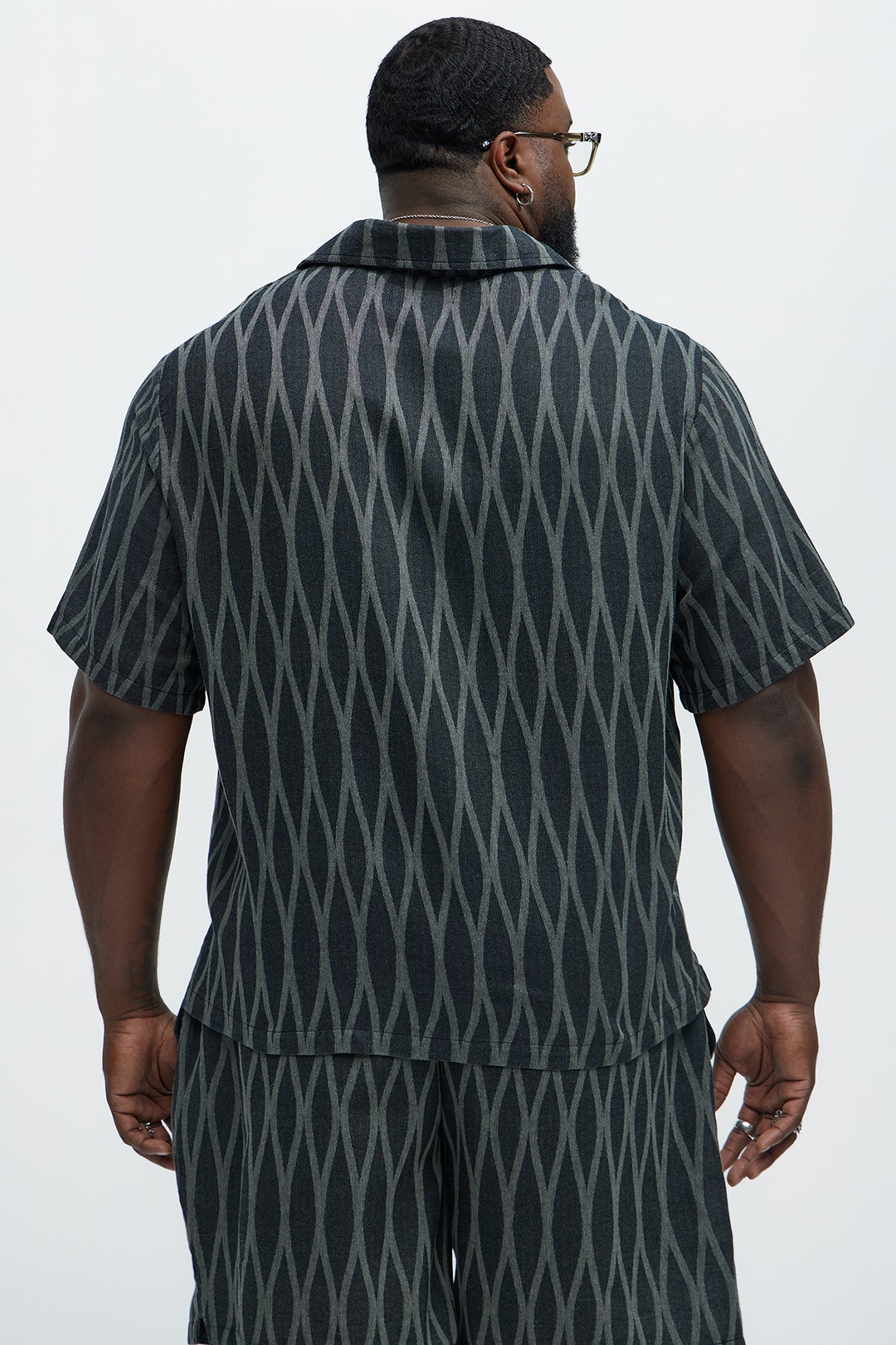 Waved Lines Cuban Collar Button Up Shirt - Black/combo - Image 7