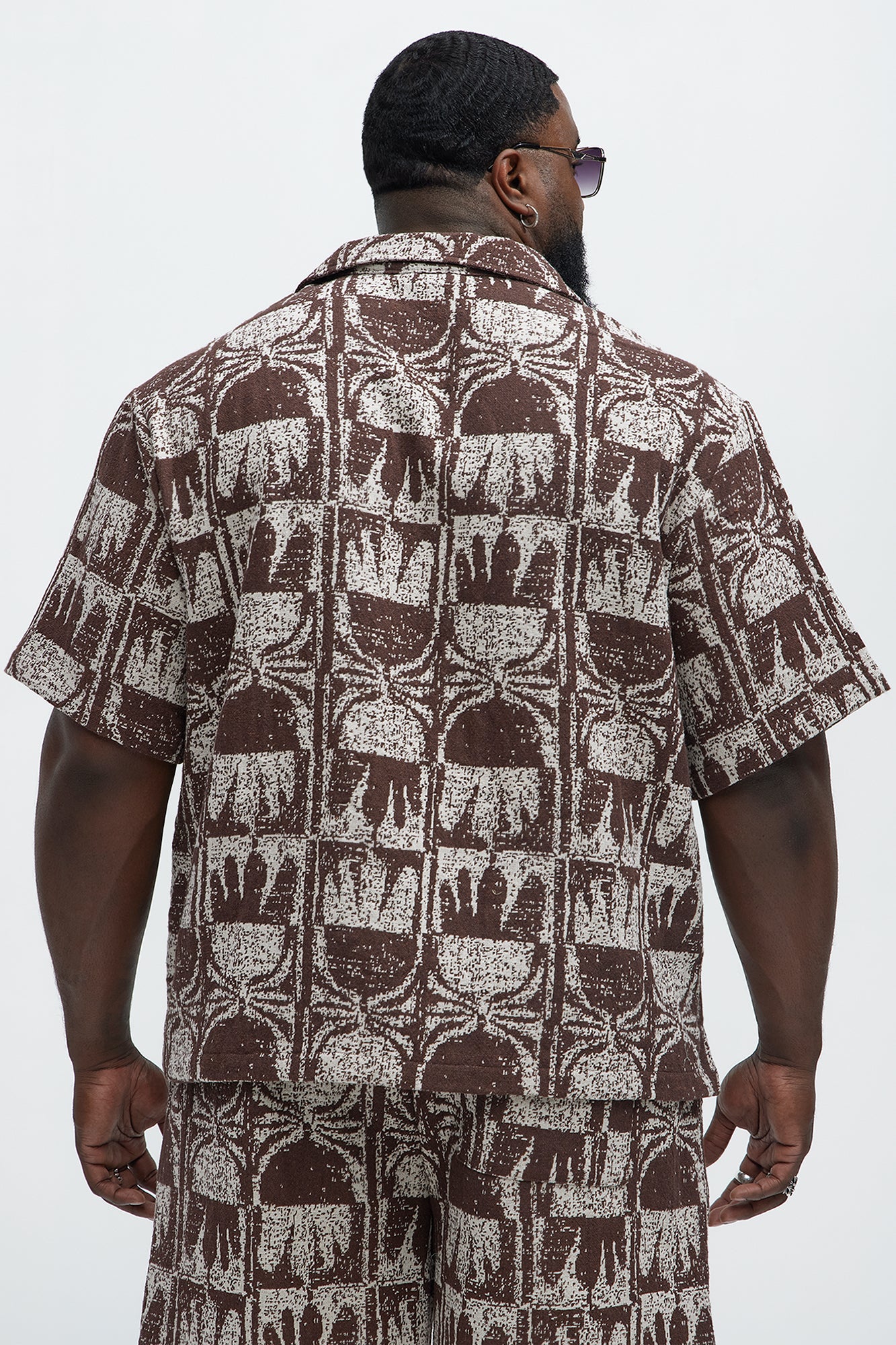 Tribal Pattern Cuban Button Down Shirt - Brown Combo - Image 7