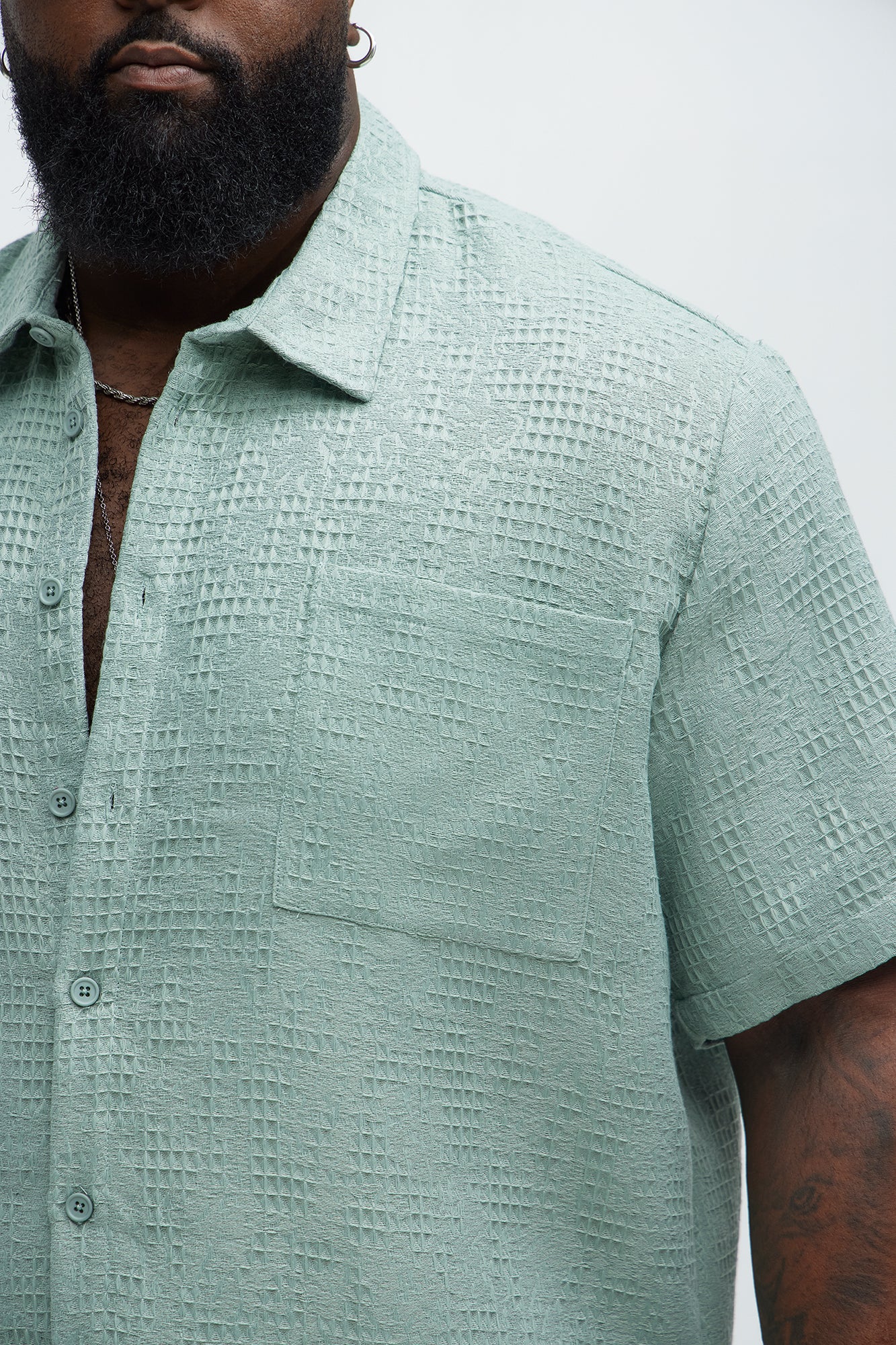 Subtle Waffle Texture Button Up Shirt - Sage - Image 7