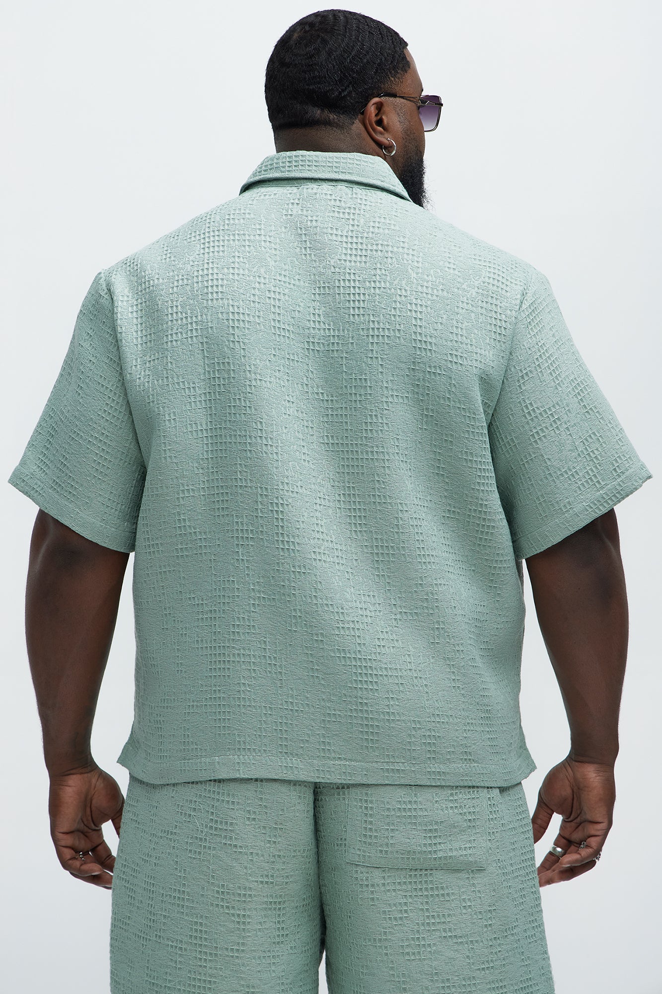 Subtle Waffle Texture Button Up Shirt - Sage - Image 8